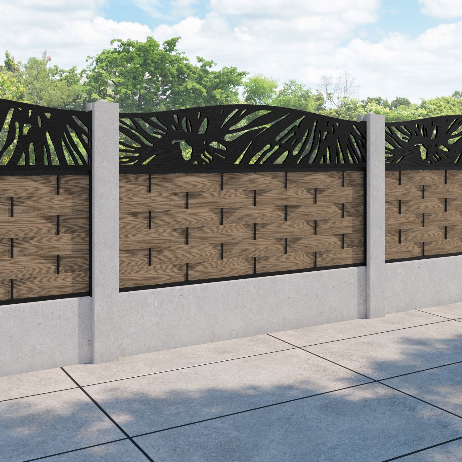 Ripple Poppy Curved Top Fence Panel - Teak - for existing concrete posts