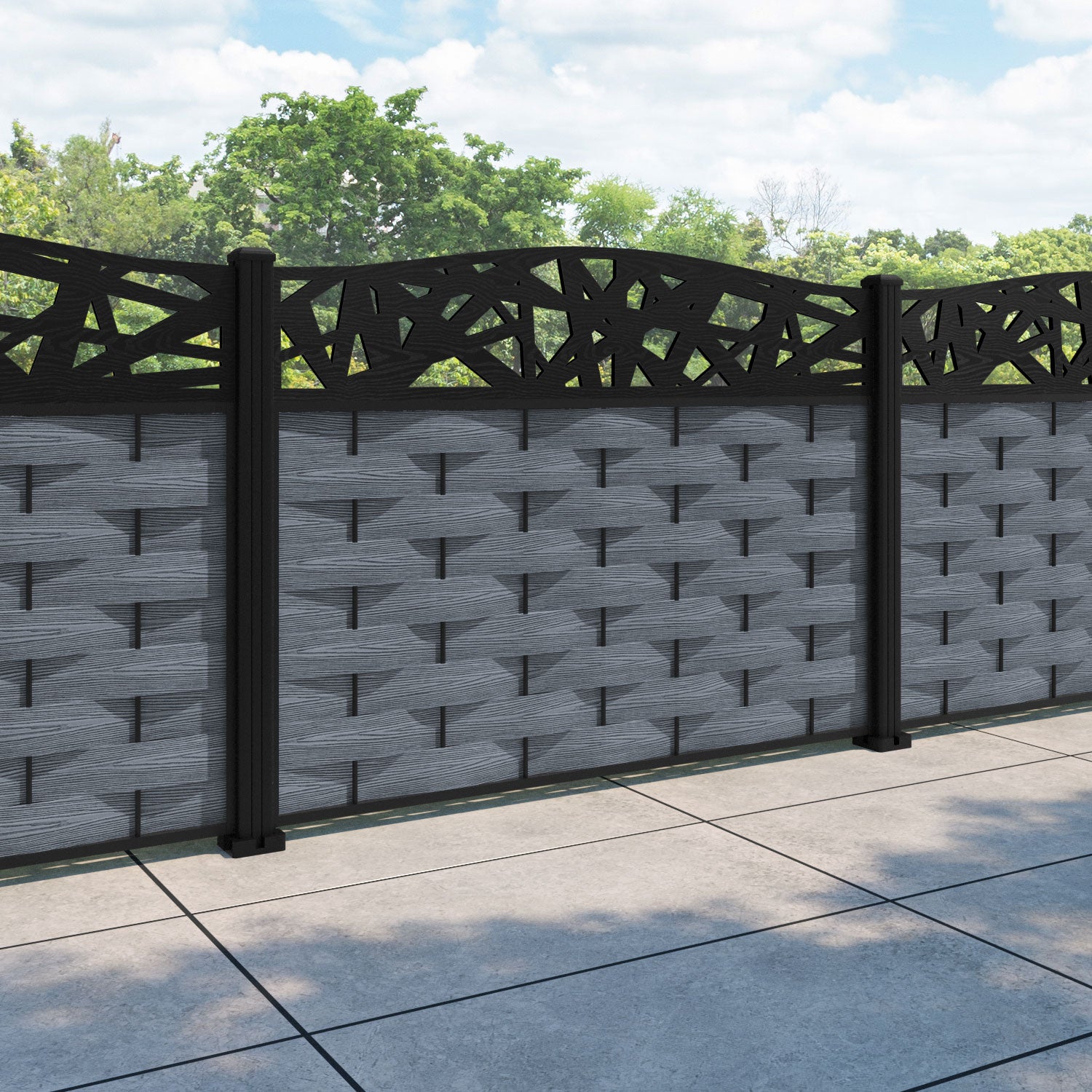 Ripple Prism Curved Top Fence Panel - Anthracite - with our aluminium posts