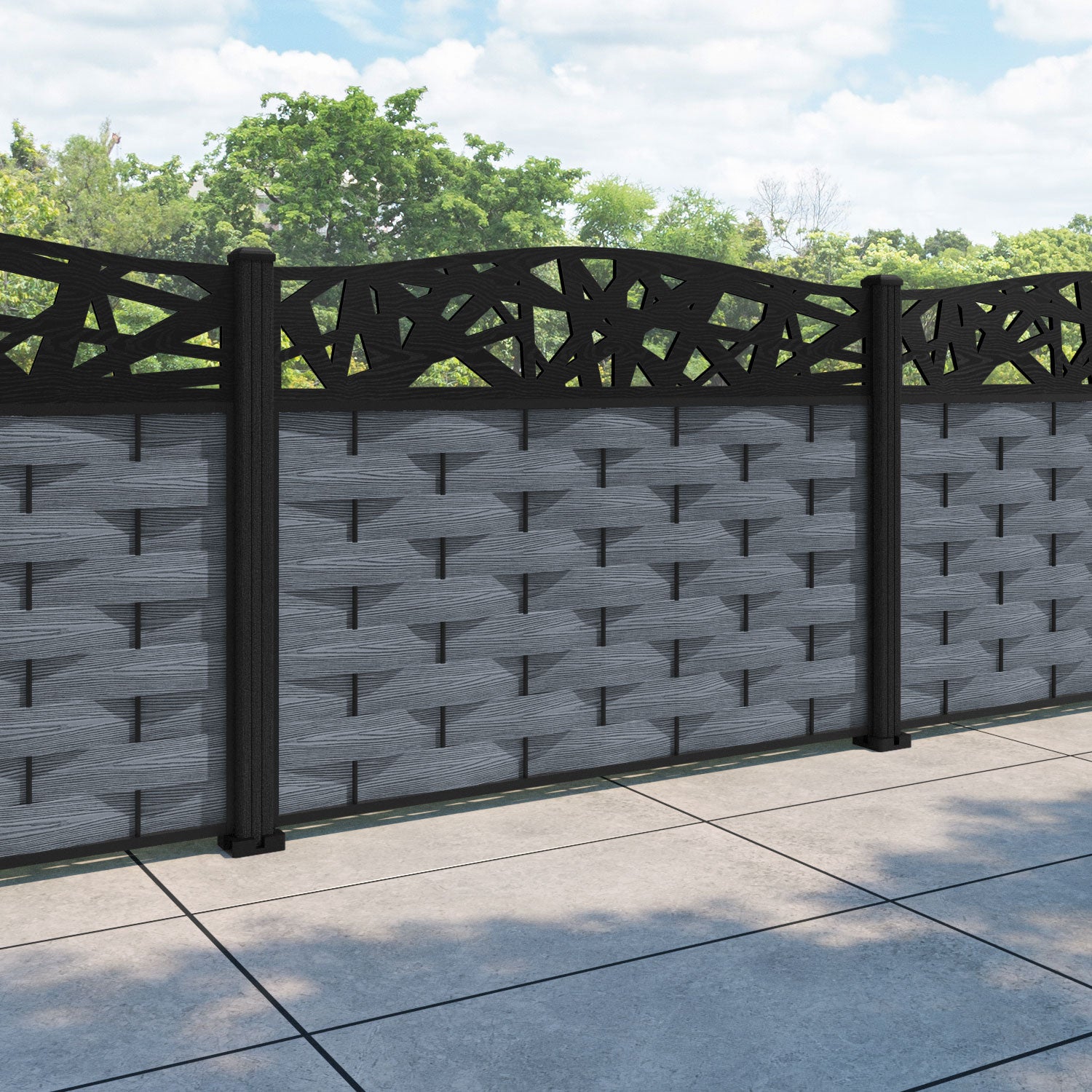Ripple Prism Curved Top Fence Panel - Anthracite - with our composite posts