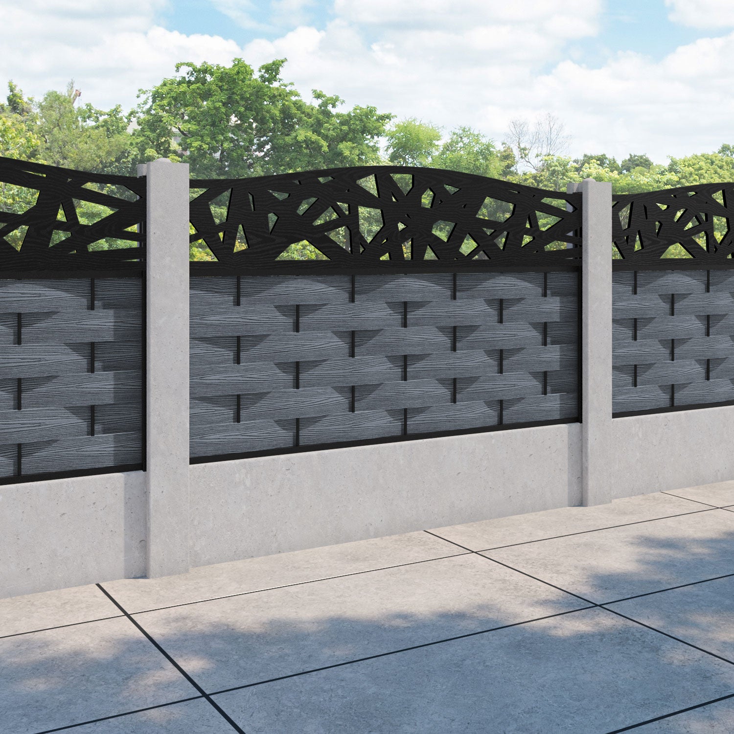 Ripple Prism Curved Top Fence Panel - Anthracite - for existing concrete posts
