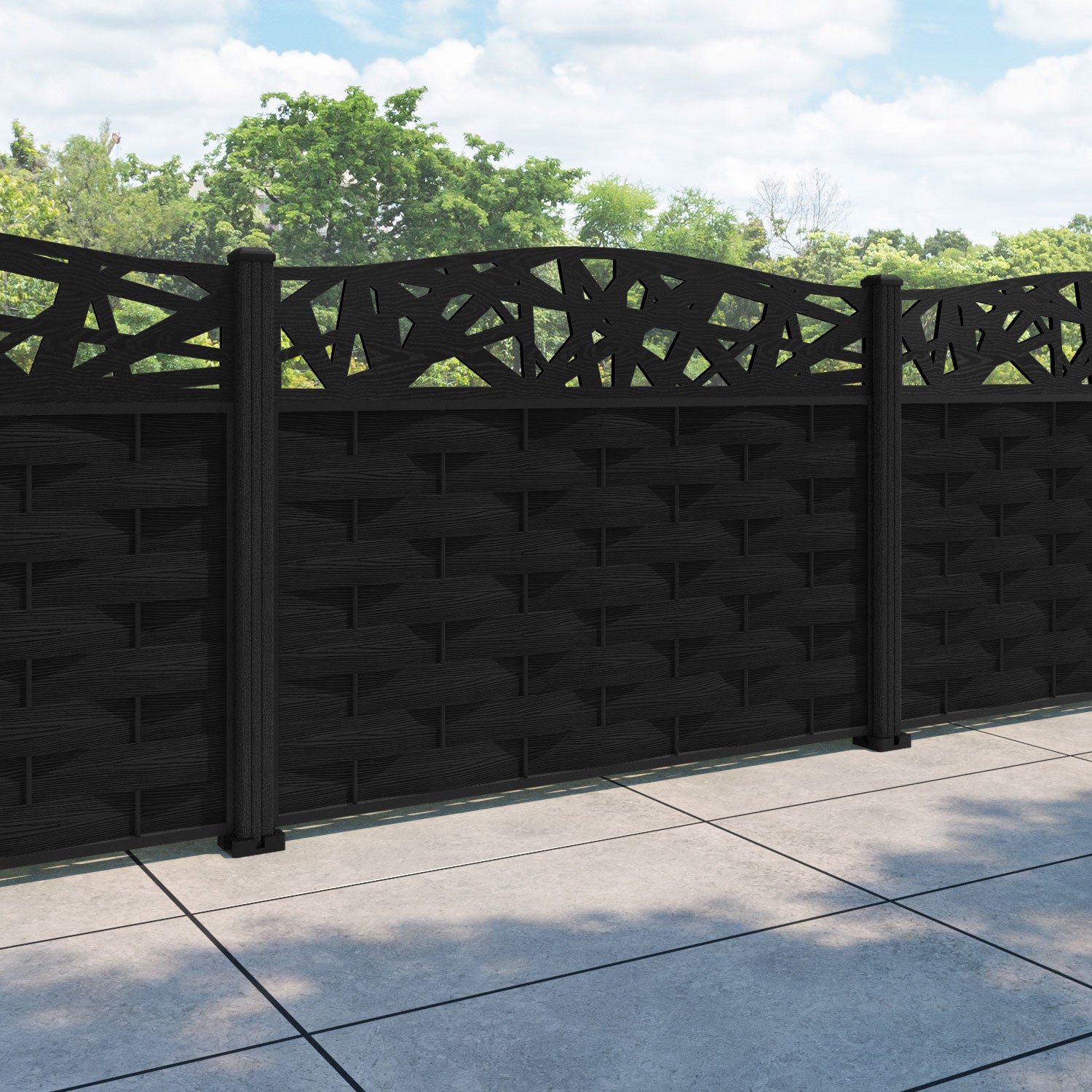 Ripple Prism Curved Top Fence Panel - Black - with our composite posts