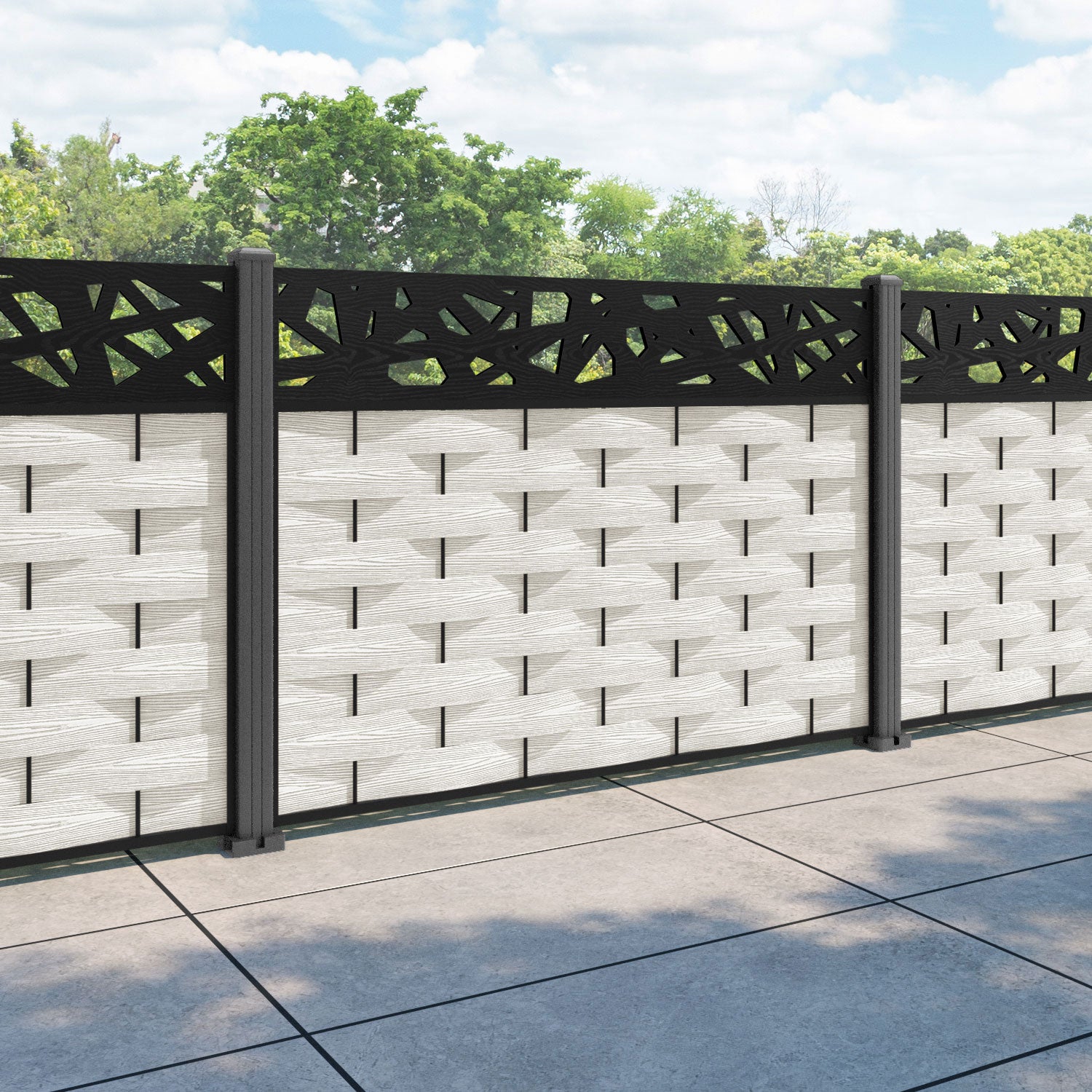 Ripple Prism Fence Panel - Light Stone - with our aluminium posts