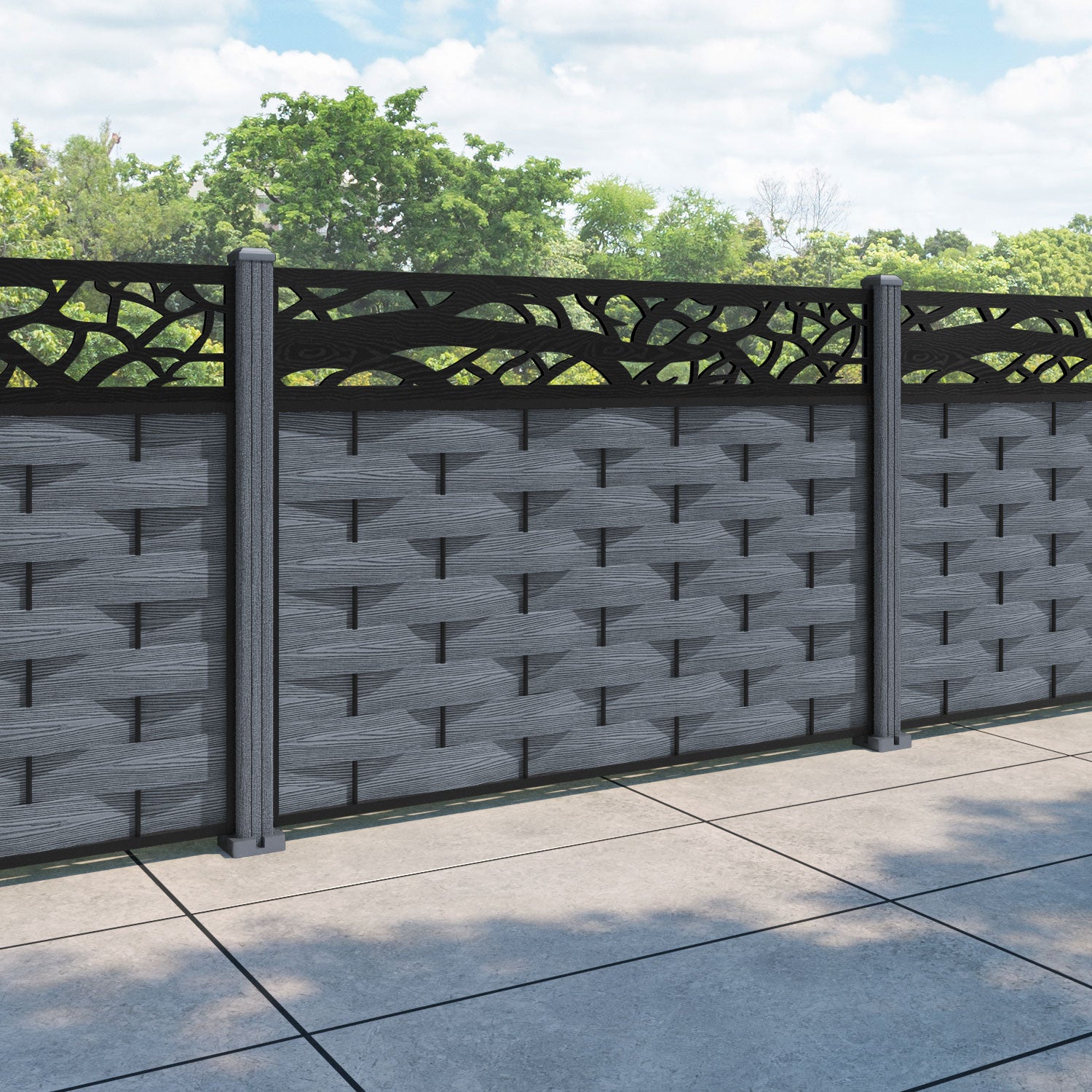 Ripple Twilight Fence Panel - Anthracite - with our composite posts
