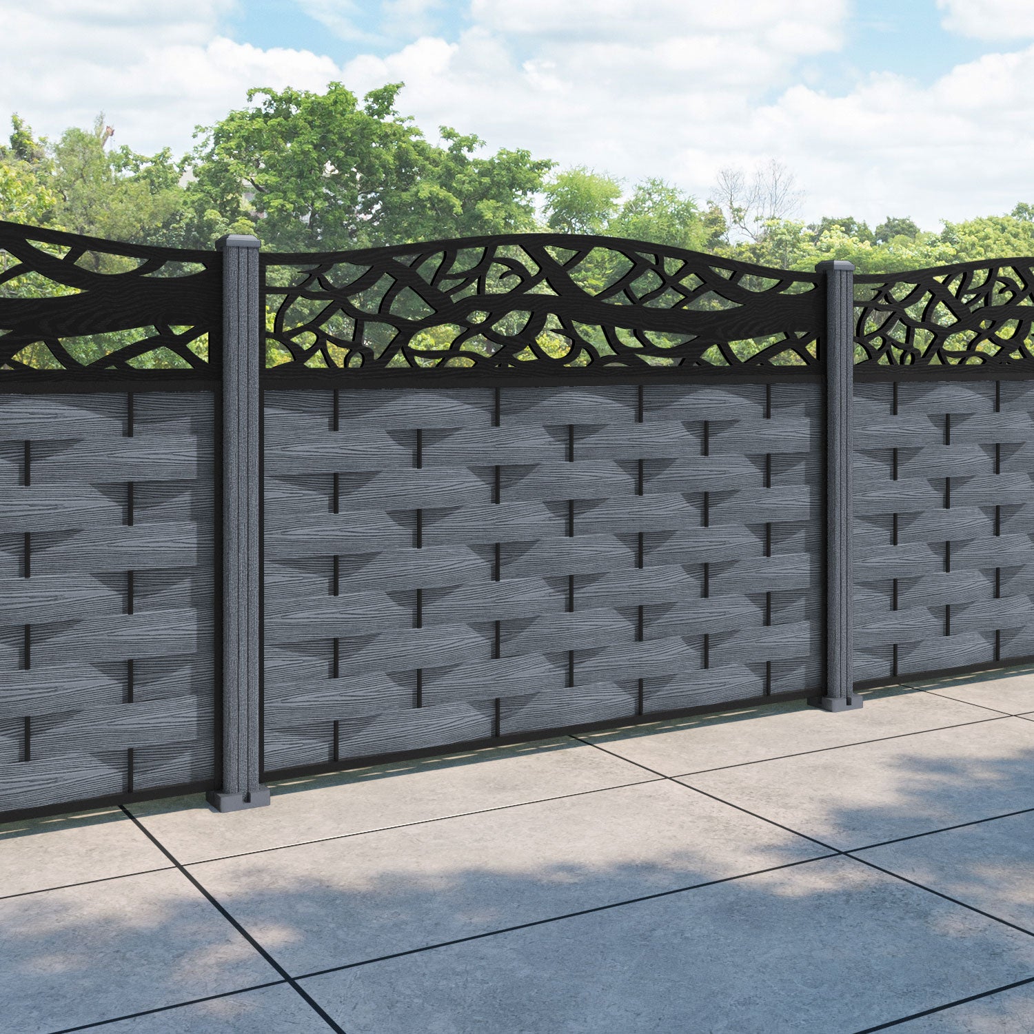 Ripple Twilight Curved Top Fence Panel - Anthracite - with our composite posts
