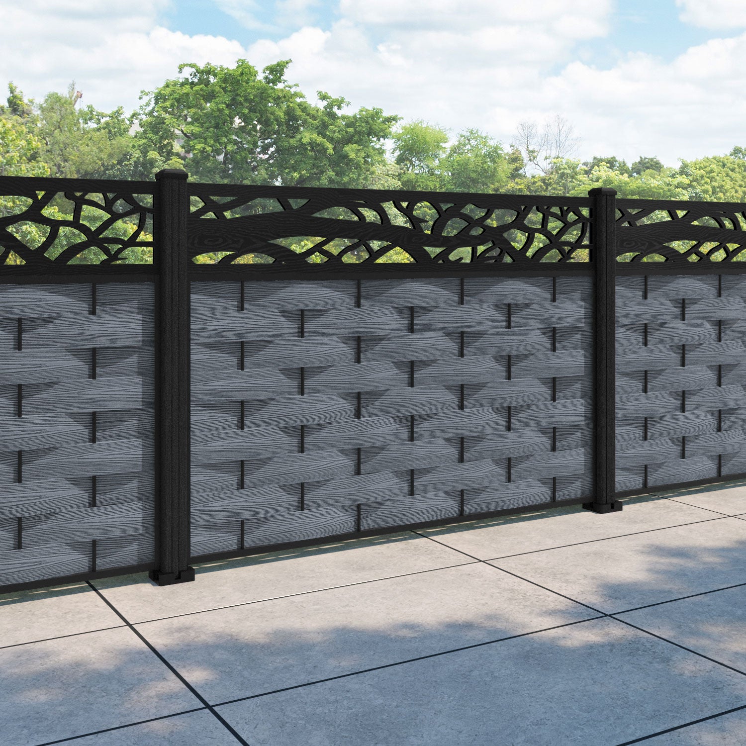 Ripple Twilight Fence Panel - Anthracite - with our composite posts