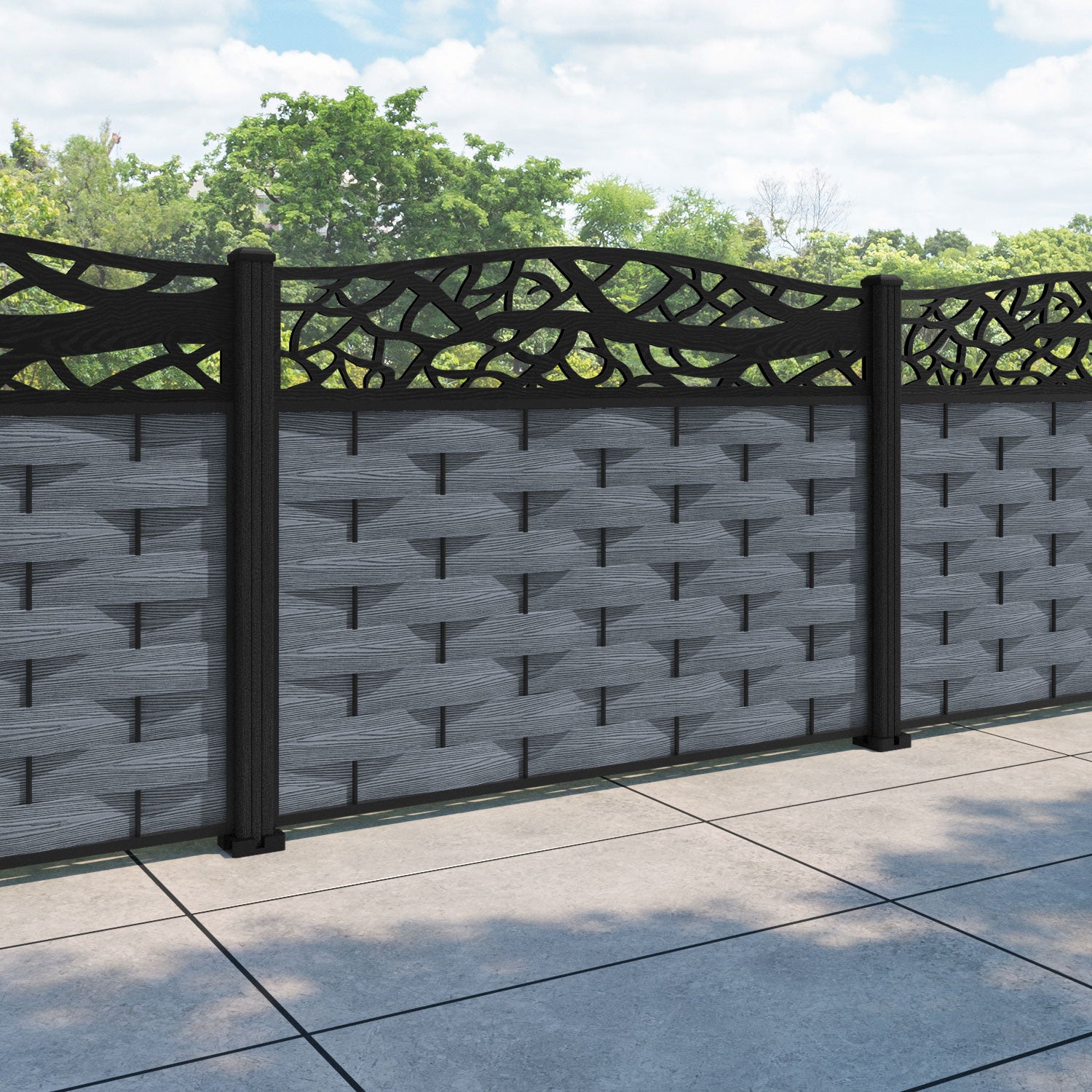 Ripple Twilight Curved Top Fence Panel - Anthracite - with our composite posts