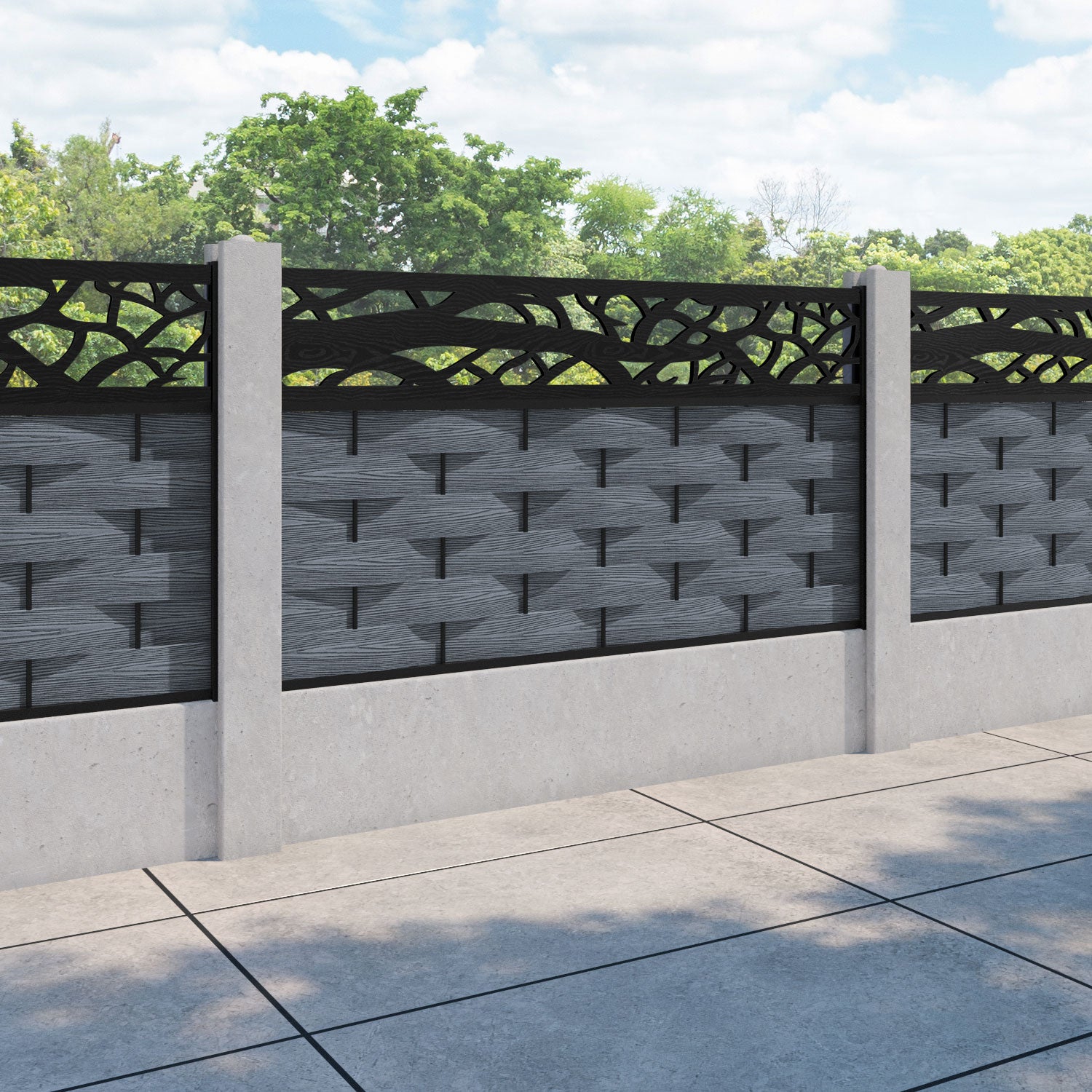 Ripple Twilight Fence Panel - Anthracite - for existing concrete posts