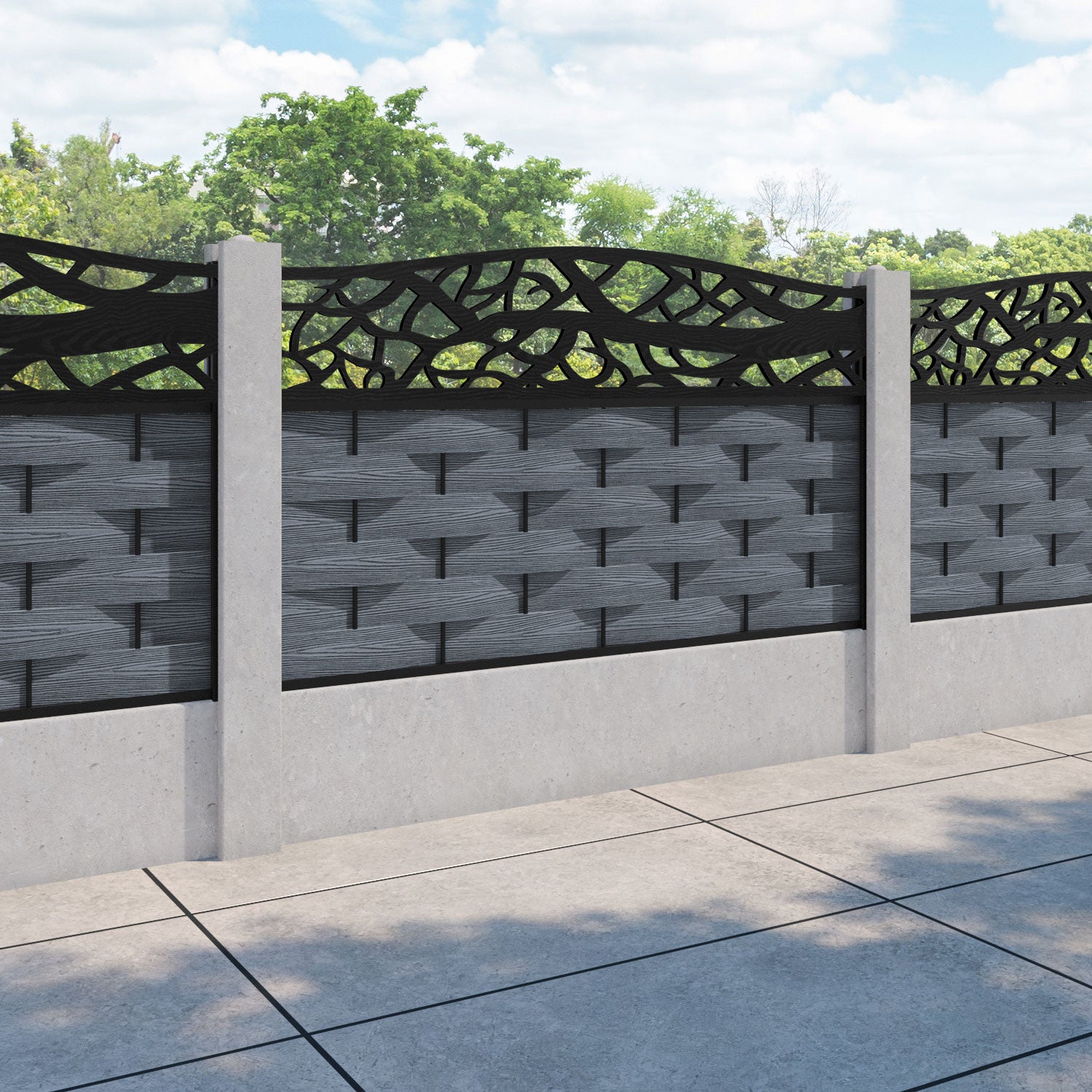 Ripple Twilight Curved Top Fence Panel - Anthracite - for existing concrete posts