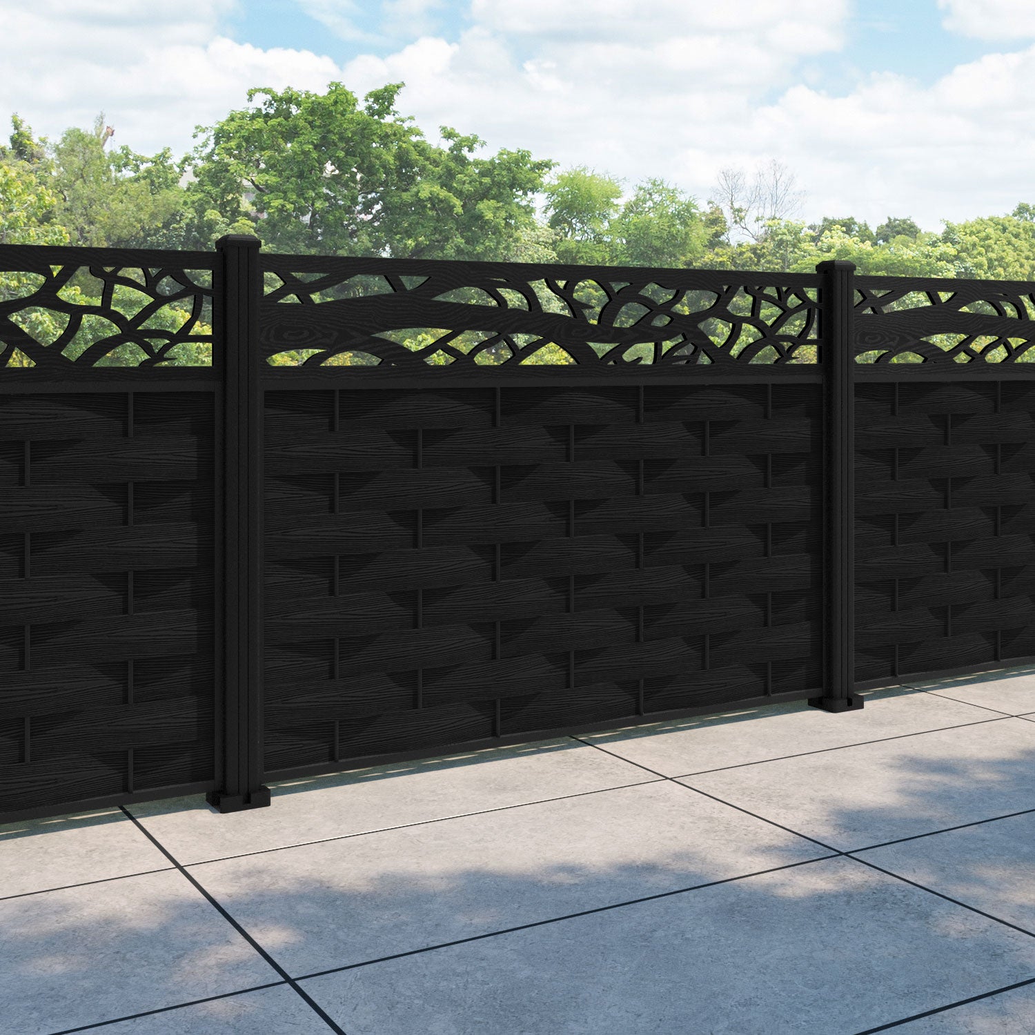 Ripple Twilight Fence Panel - Black - with our aluminium posts