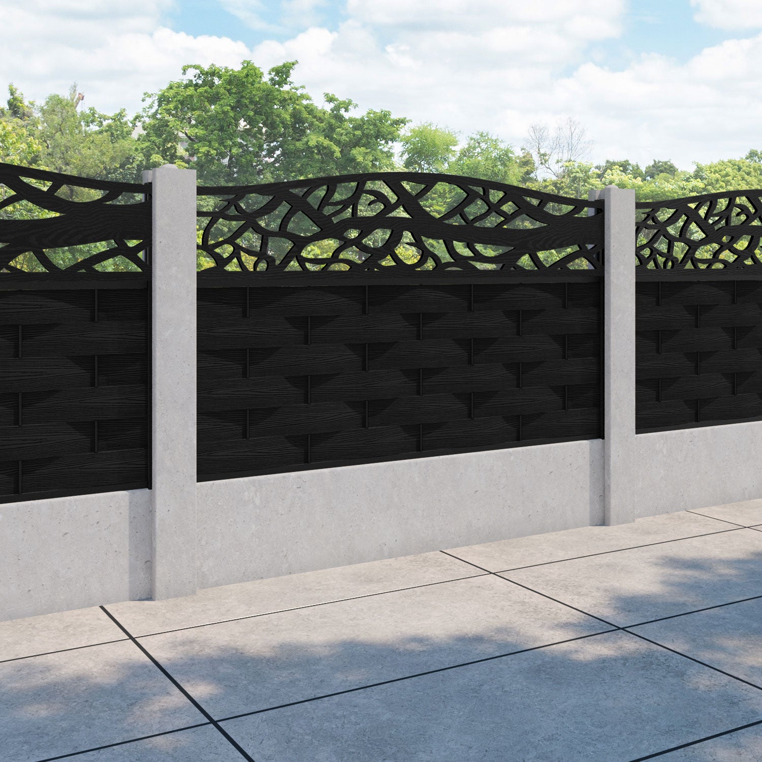 Ripple Twilight Curved Top Fence Panel - Black - for existing concrete posts