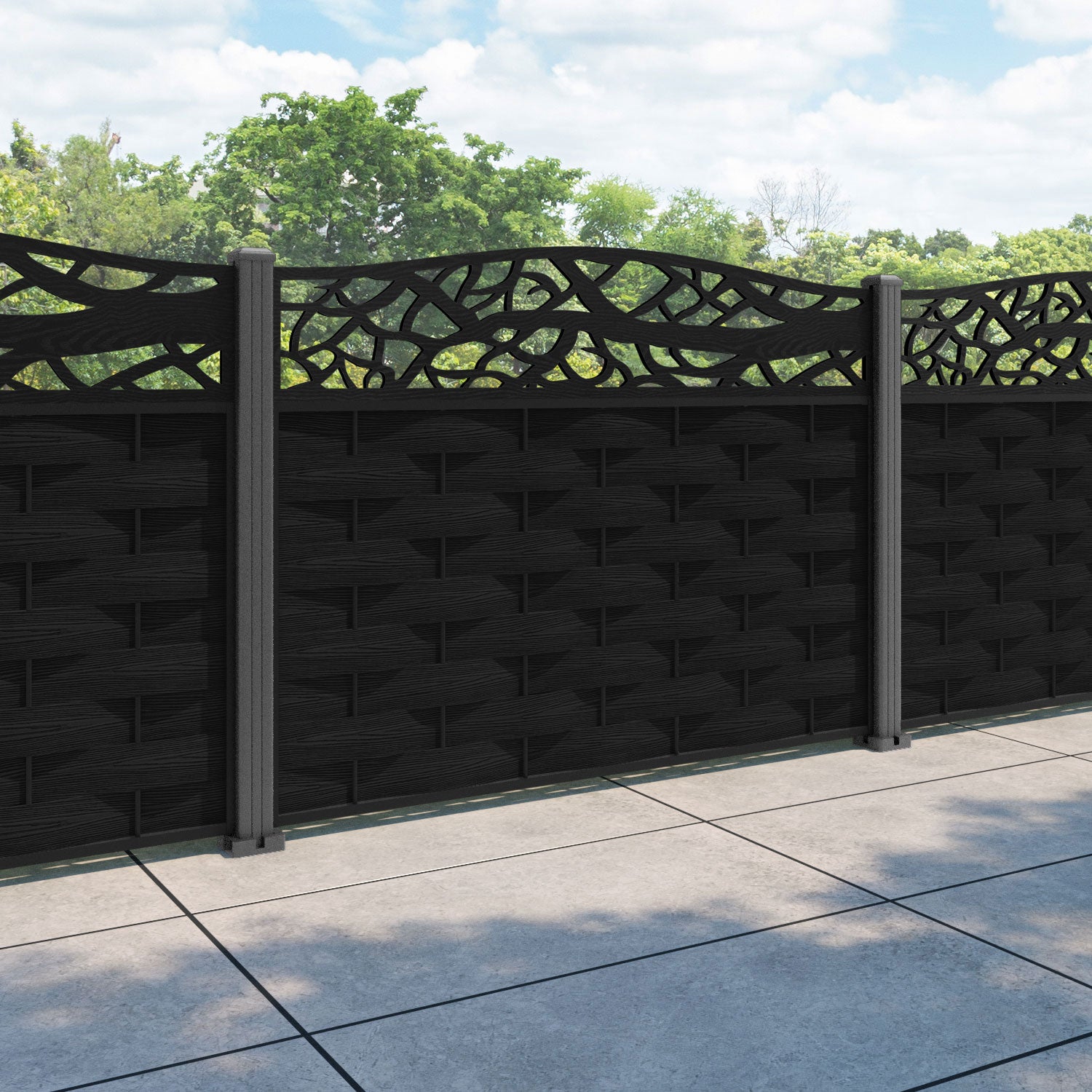 Ripple Twilight Curved Top Fence Panel - Black - with our aluminium posts
