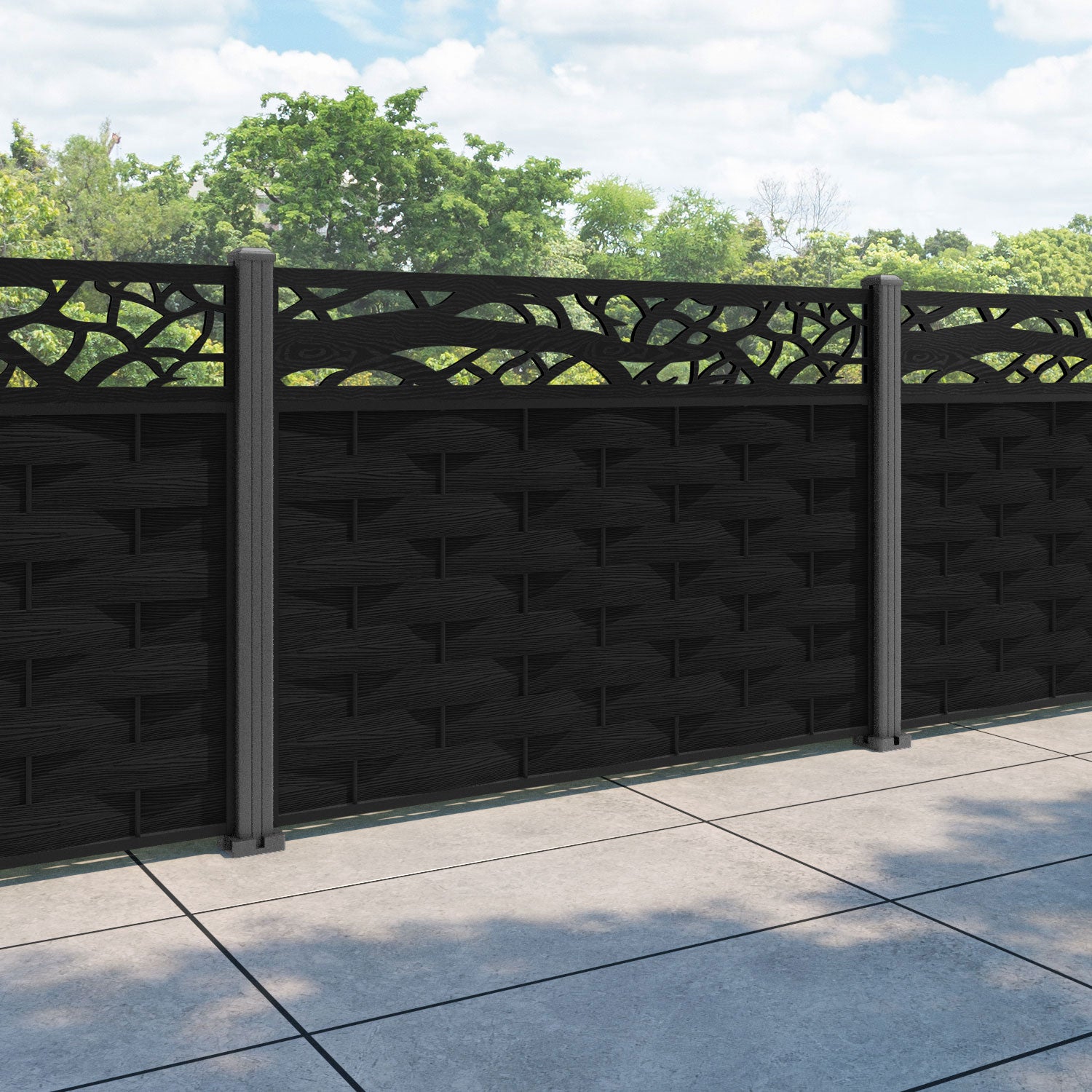 Ripple Twilight Fence Panel - Black - with our aluminium posts