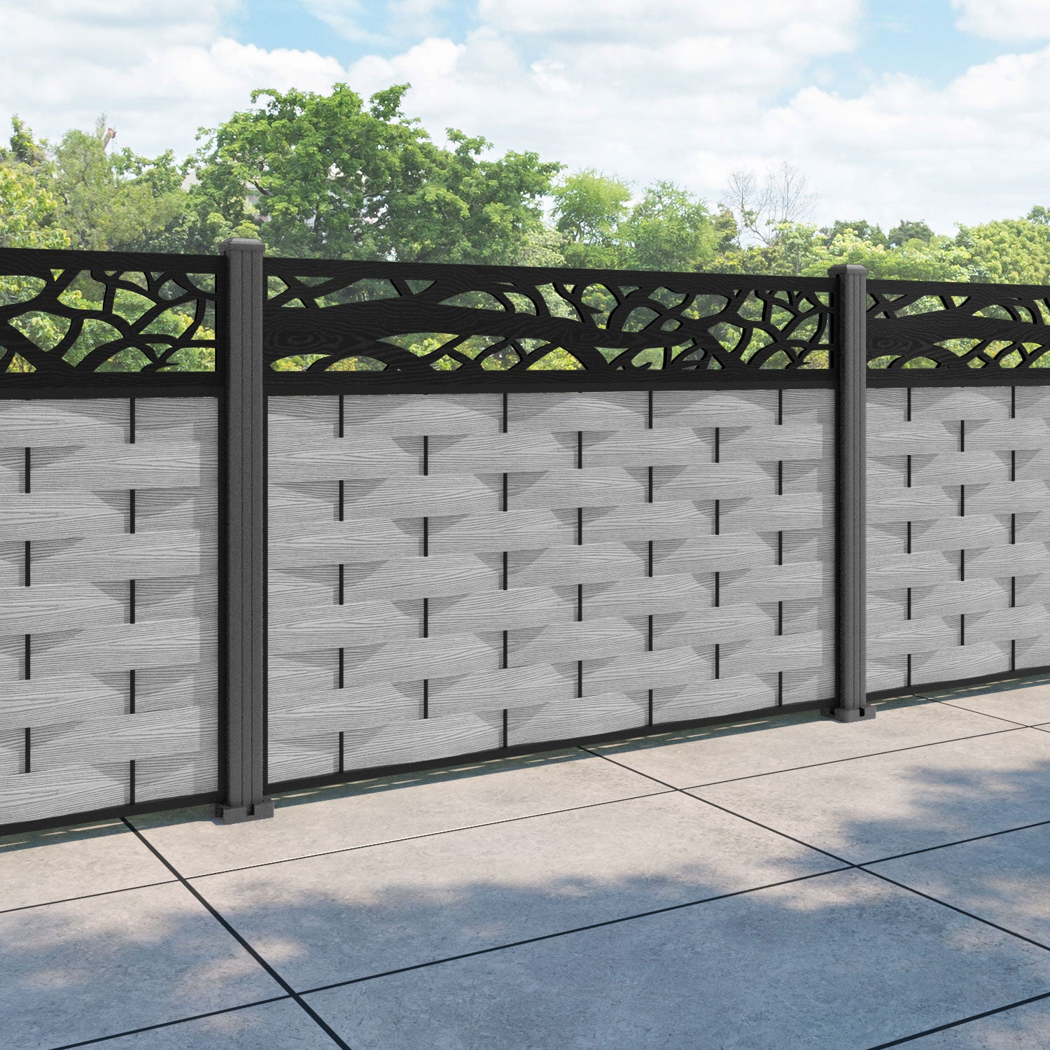 Ripple Twilight Fence Panel - Light Grey - with our aluminium posts