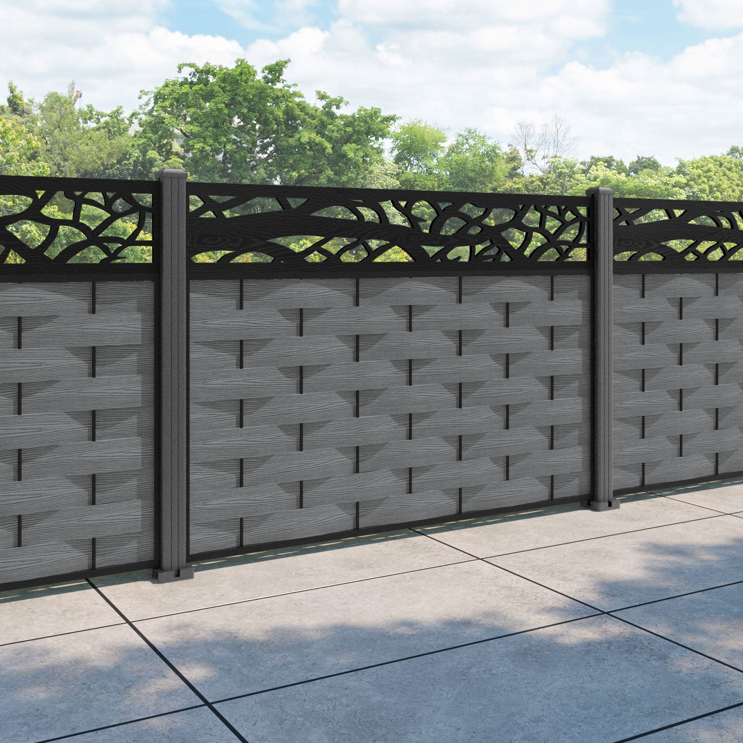 Ripple Twilight Fence Panel - Mid Grey - with our aluminium posts