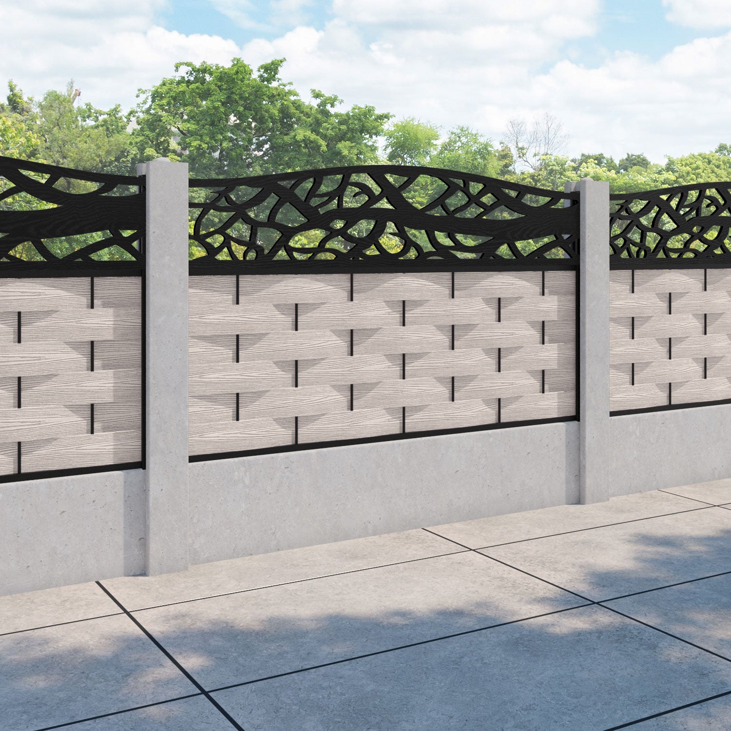 Ripple Twilight Curved Top Fence Panel - Mid Stone - for existing concrete posts