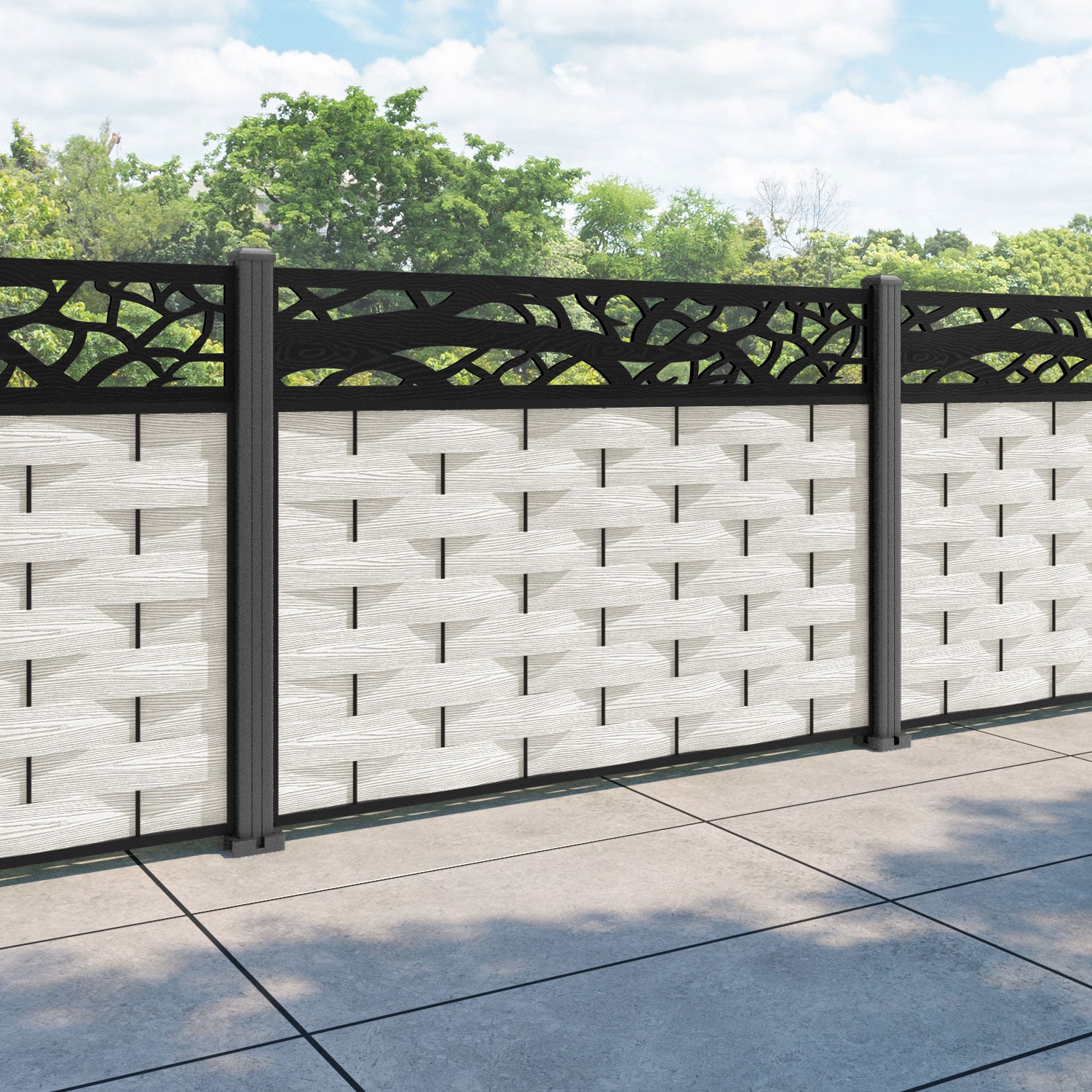 Ripple Twilight Fence Panel - Light Stone - with our aluminium posts