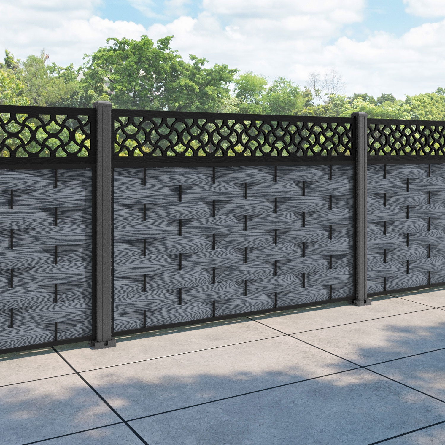 Ripple Vida Fence Panel - Anthracite - with our aluminium posts