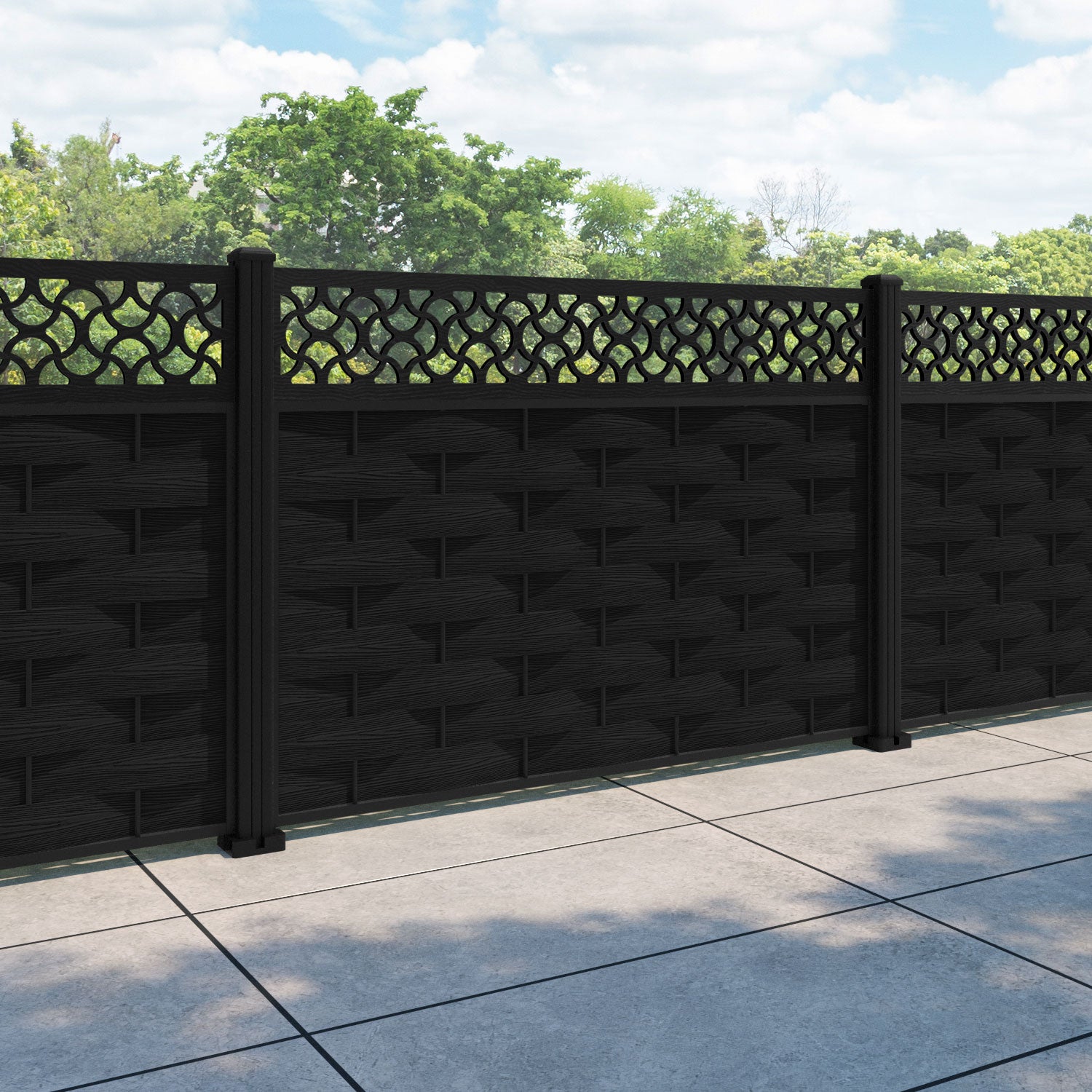 Ripple Vida Fence Panel - Black - with our aluminium posts