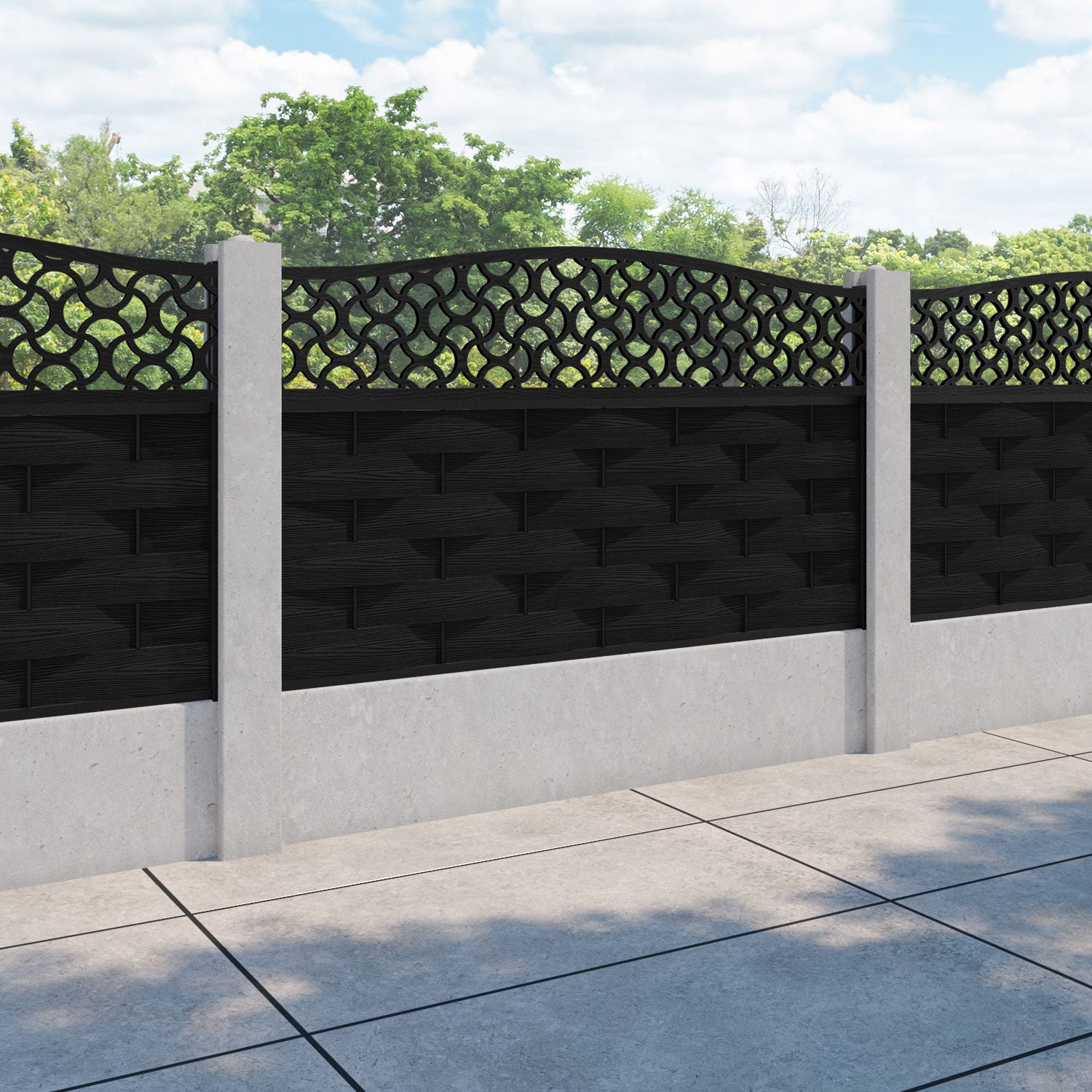 Ripple Vida Curved Top Fence Panel - Black - for existing concrete posts