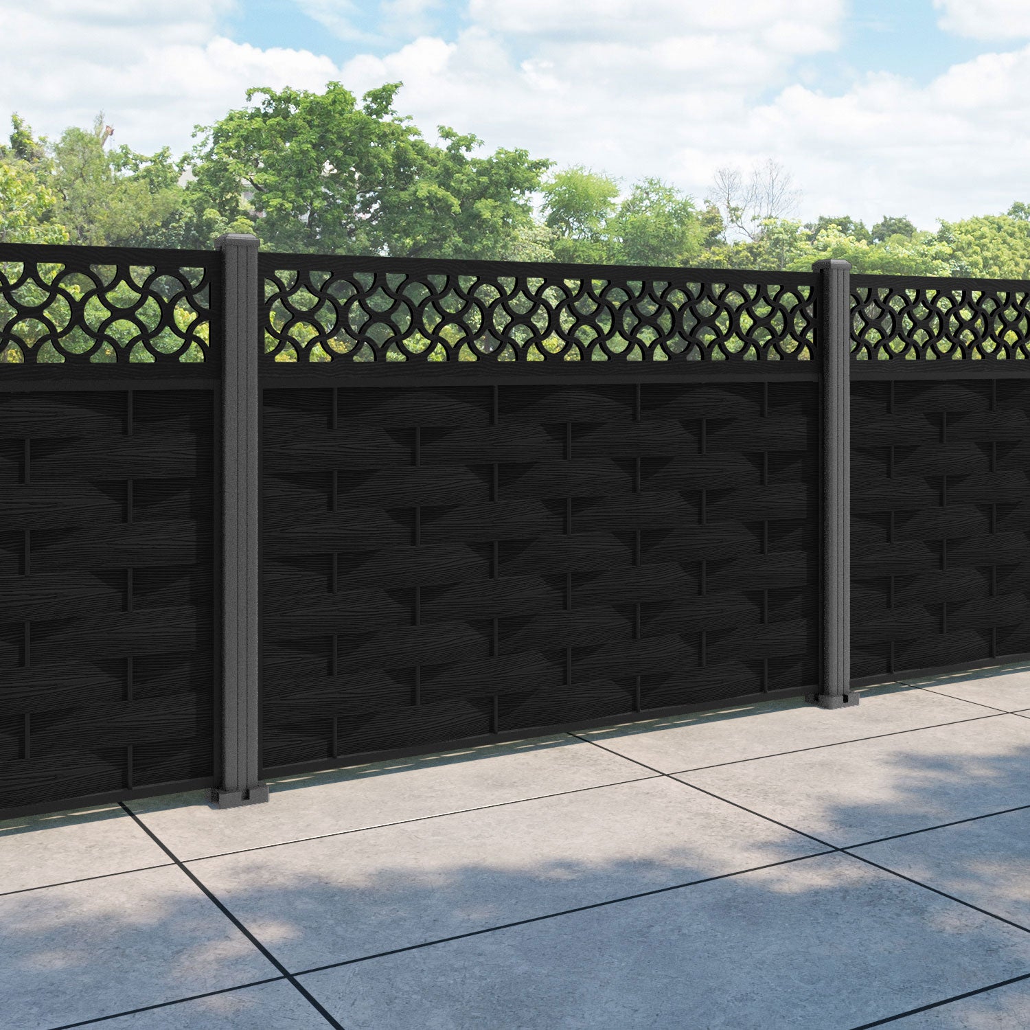Ripple Vida Fence Panel - Black - with our aluminium posts