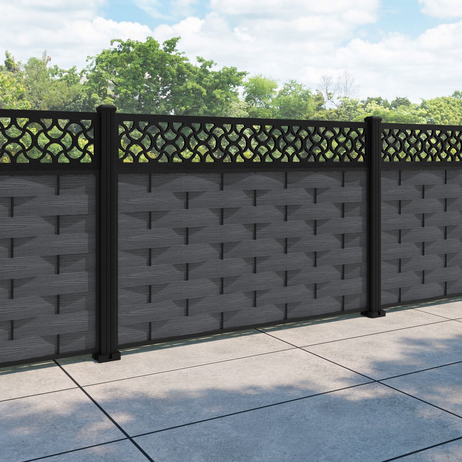 Ripple Vida Fence Panel - Dark Grey - with our aluminium posts