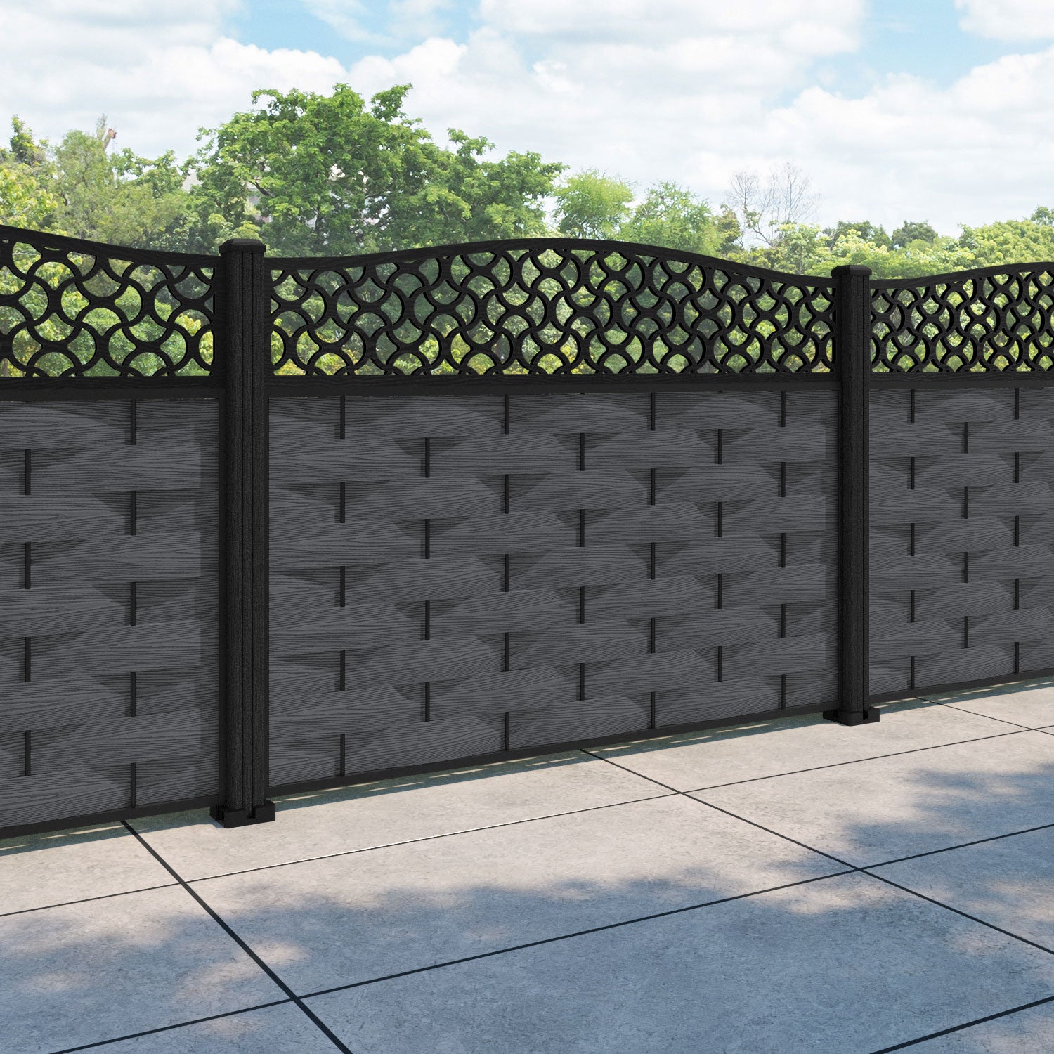 Ripple Vida Curved Top Fence Panel - Dark Grey - with our composite posts