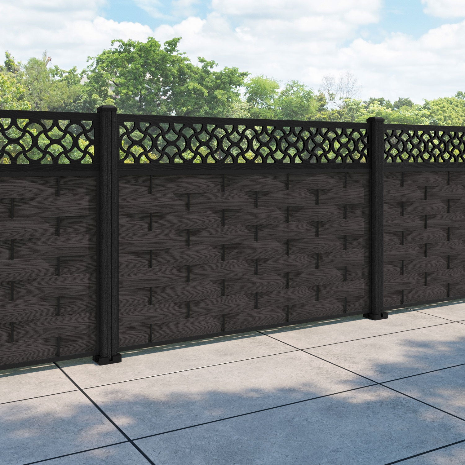 Ripple Vida Fence Panel - Dark Oak - with our composite posts