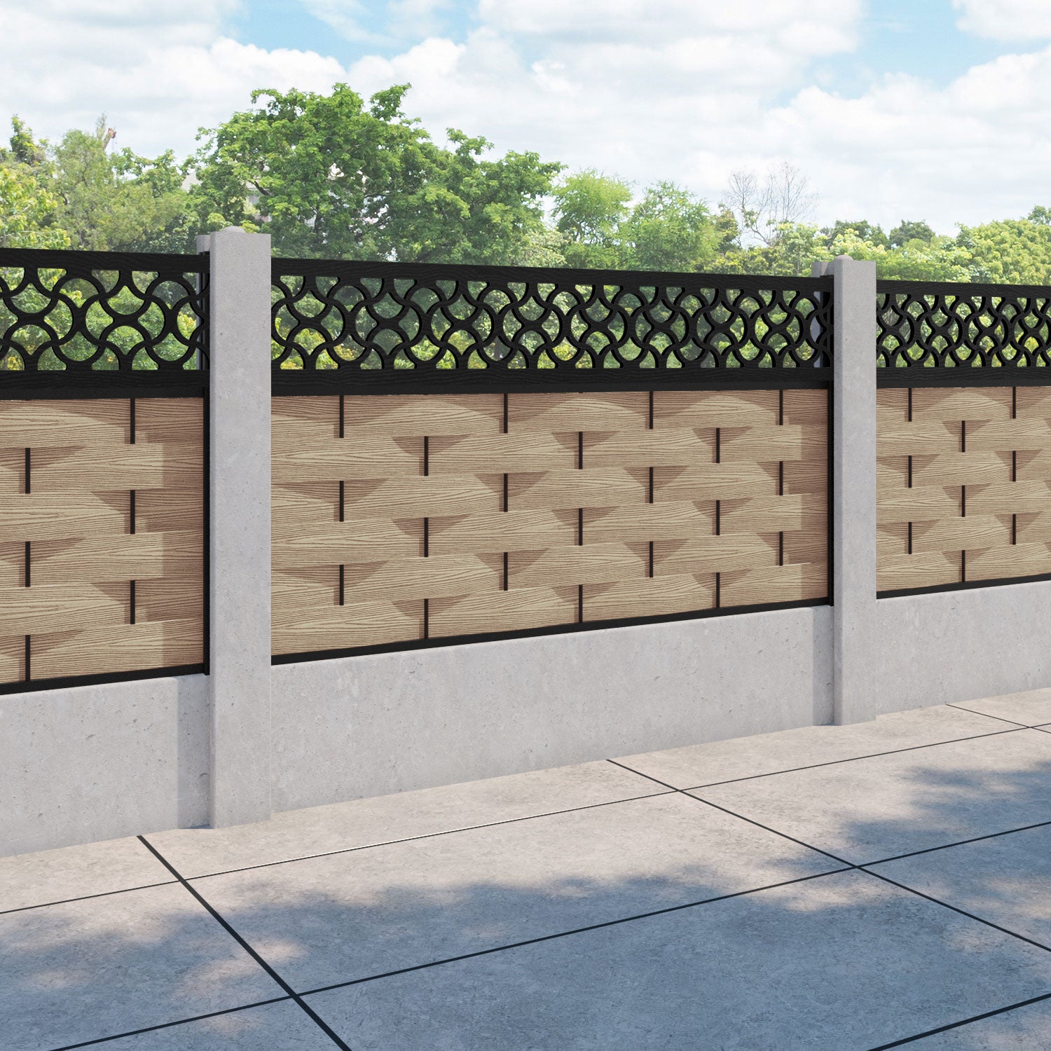 Ripple Vida Fence Panel - Light Oak - for existing concrete posts