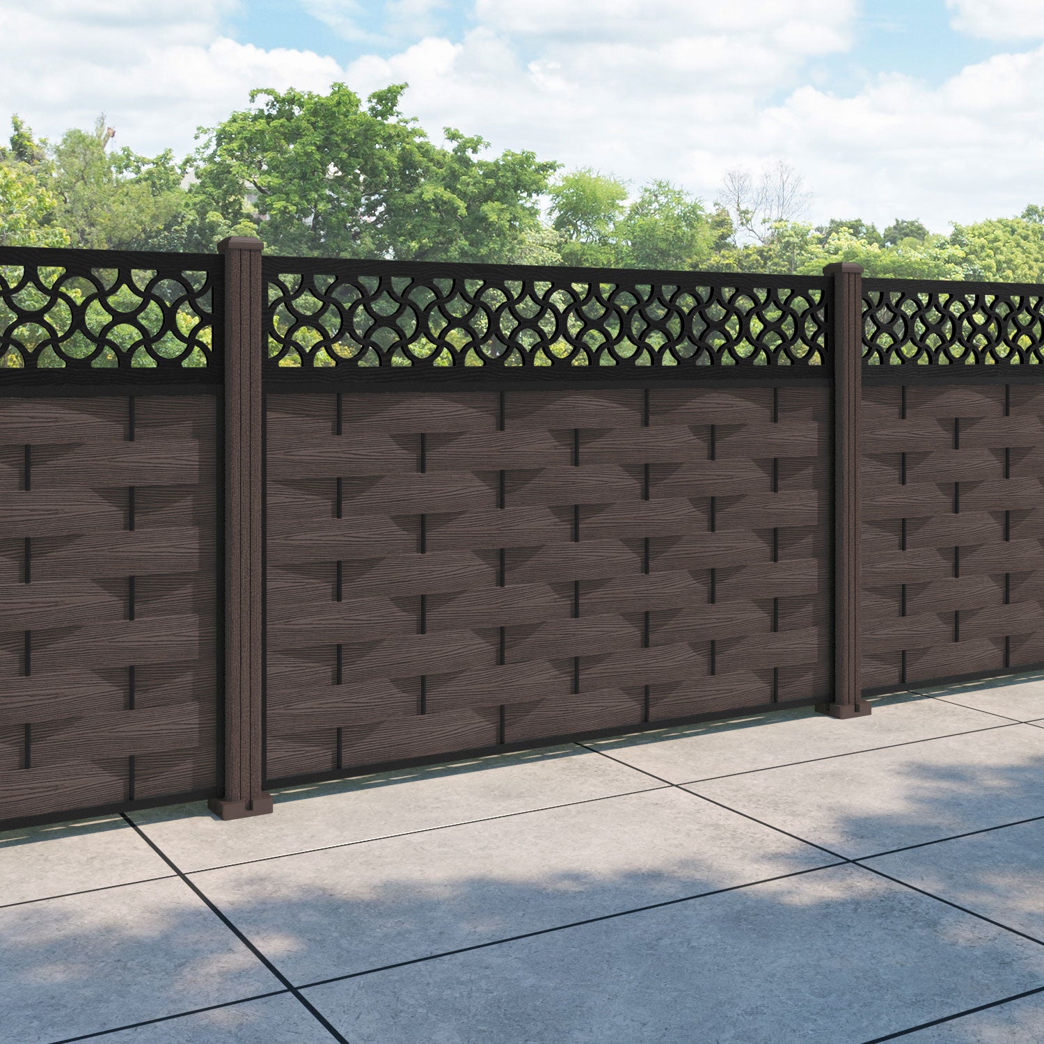Ripple Vida Fence Panel - Mid Brown - with our composite posts