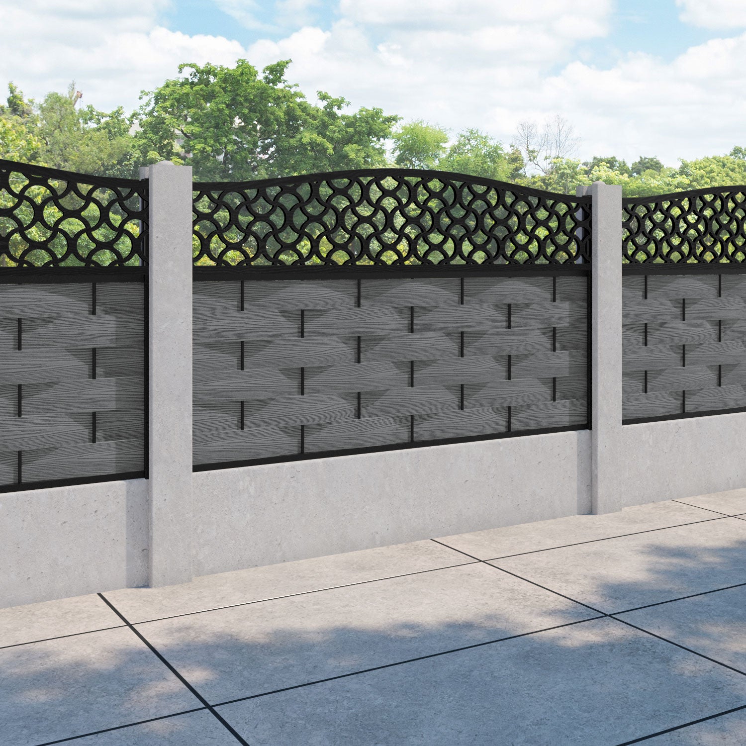 Ripple Vida Curved Top Fence Panel - Mid Grey - for existing concrete posts