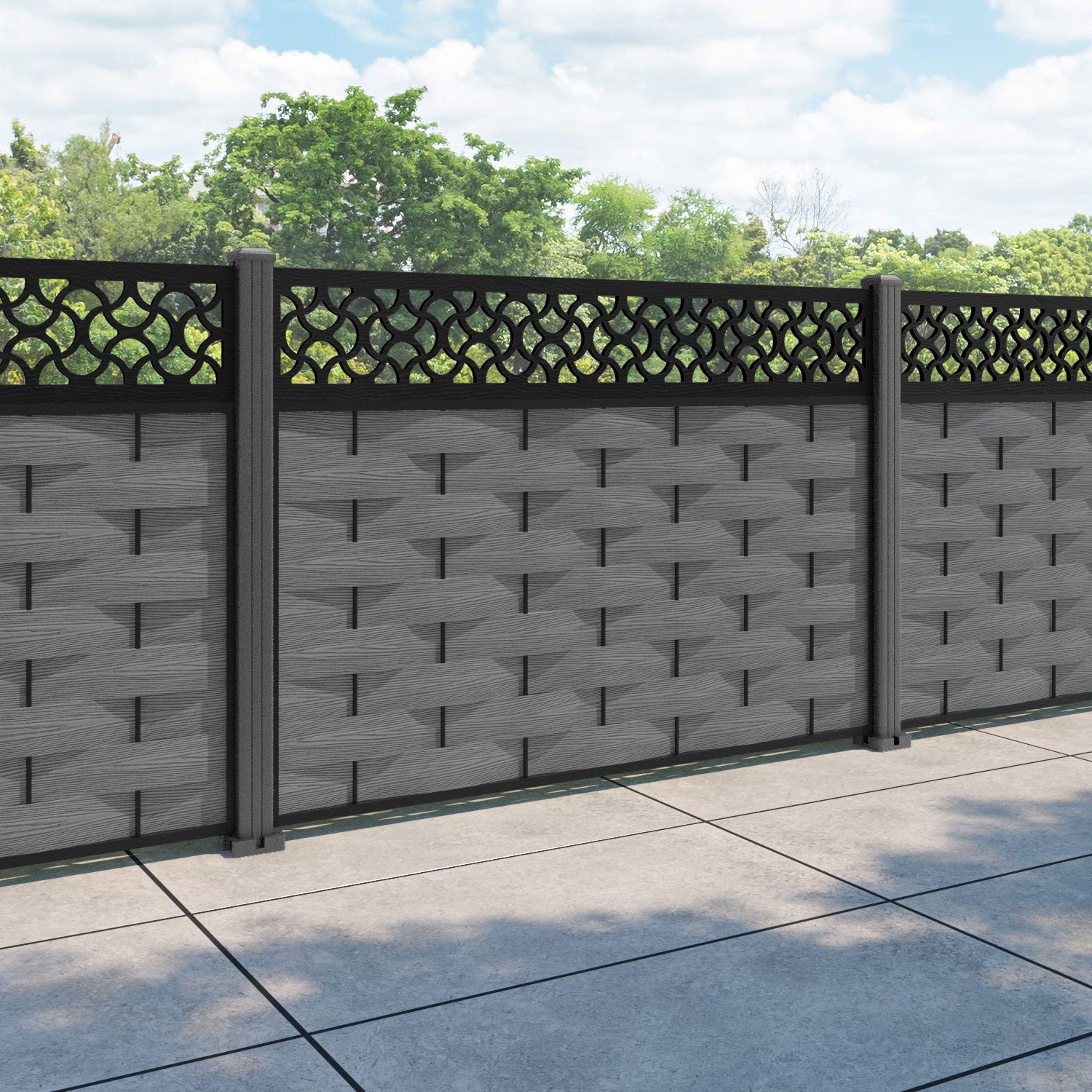 Ripple Vida Fence Panel - Mid Grey - with our aluminium posts