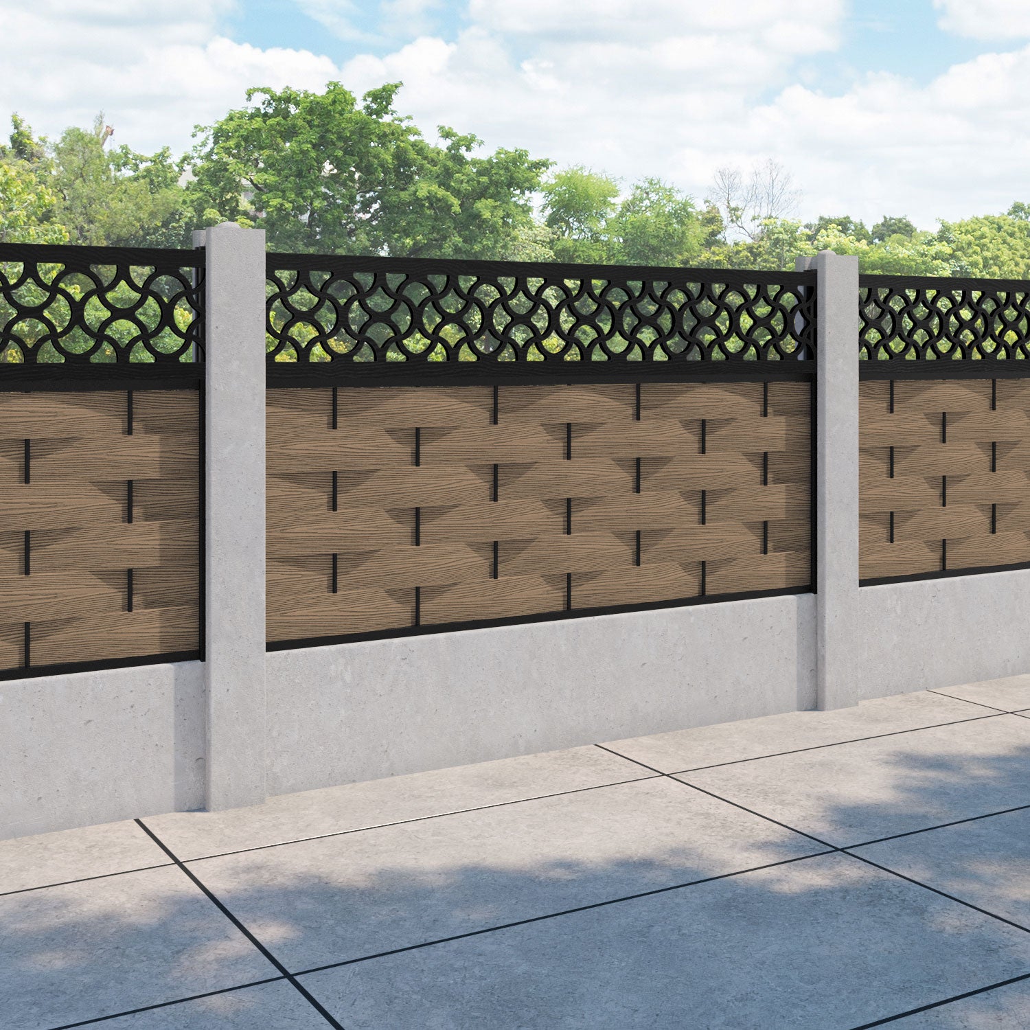 Ripple Vida Fence Panel - Teak - for existing concrete posts