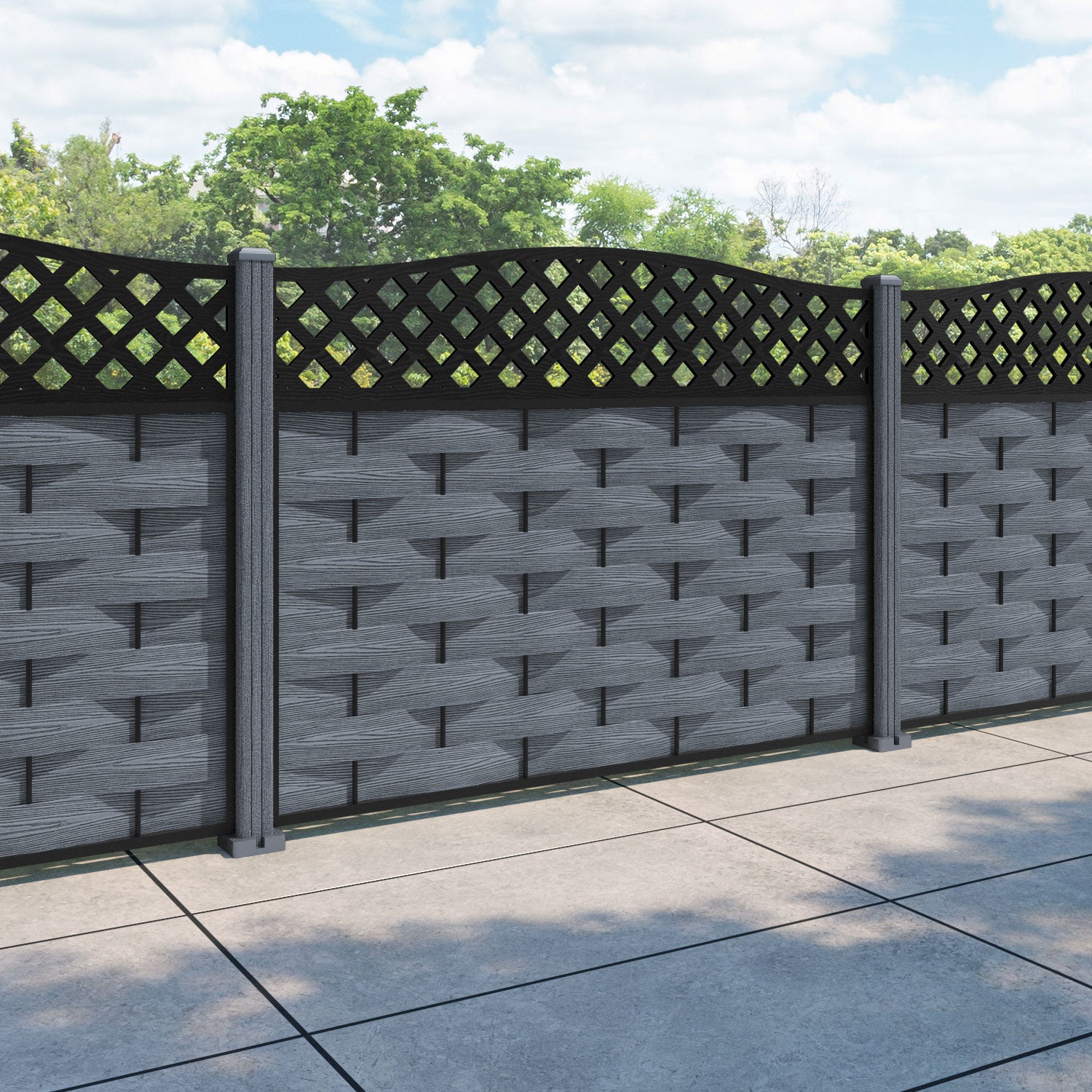 Ripple High Wave Curved Top Fence Panel - Anthracite - with our composite posts