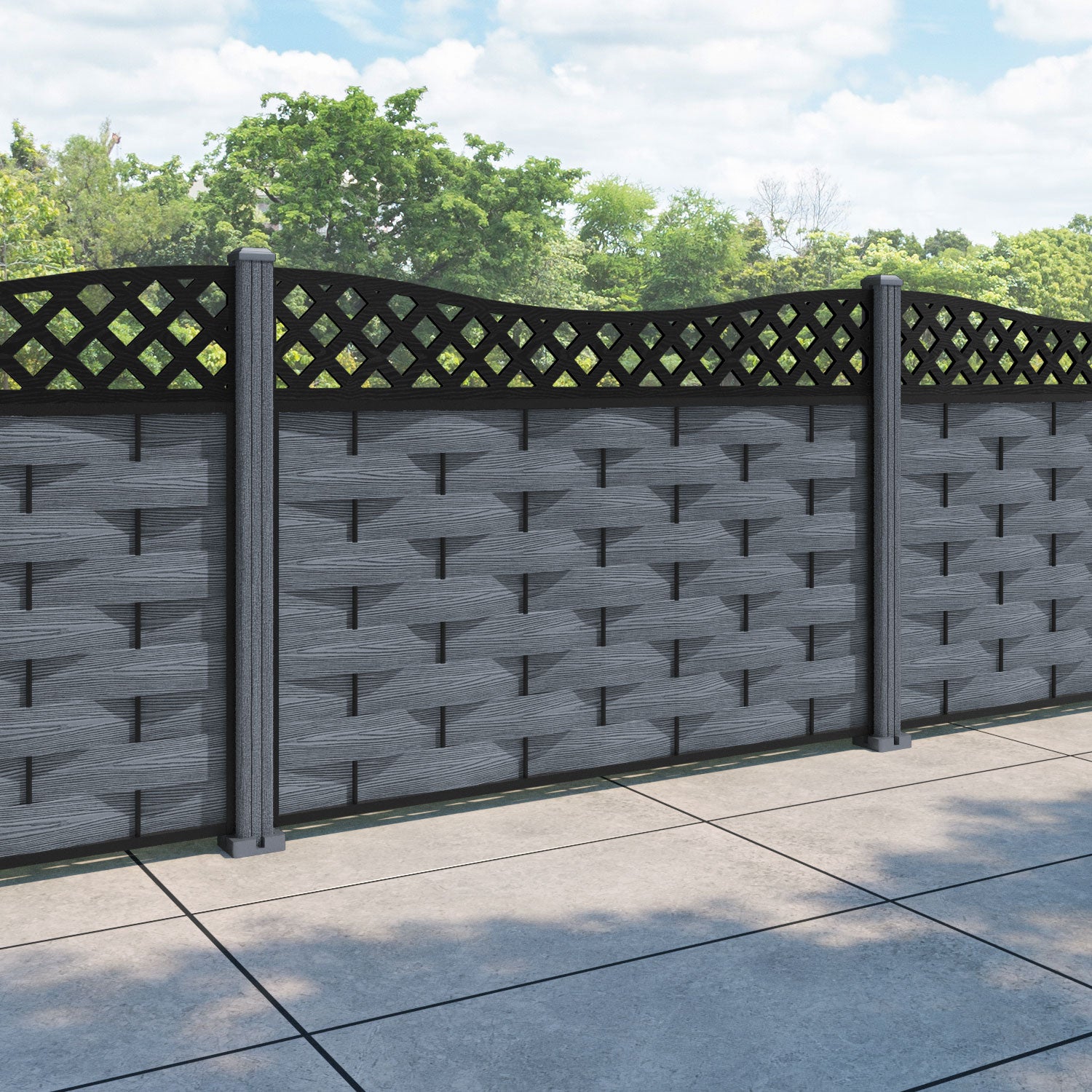 Ripple Low Wave Curved Top Fence Panel - Anthracite - with our composite posts