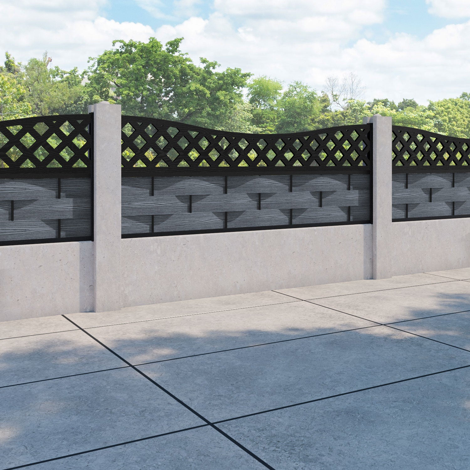 Ripple Low Wave Curved Top Fence Panel - Anthracite - for existing concrete posts