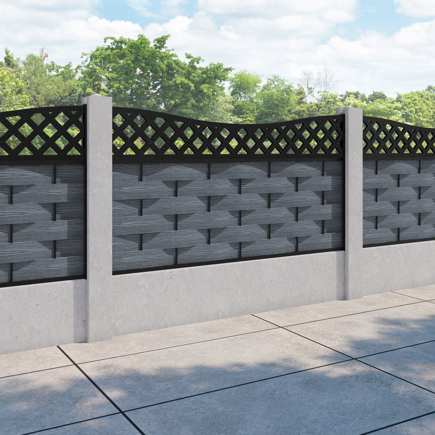 Ripple Low Wave Curved Top Fence Panel - Anthracite - for existing concrete posts