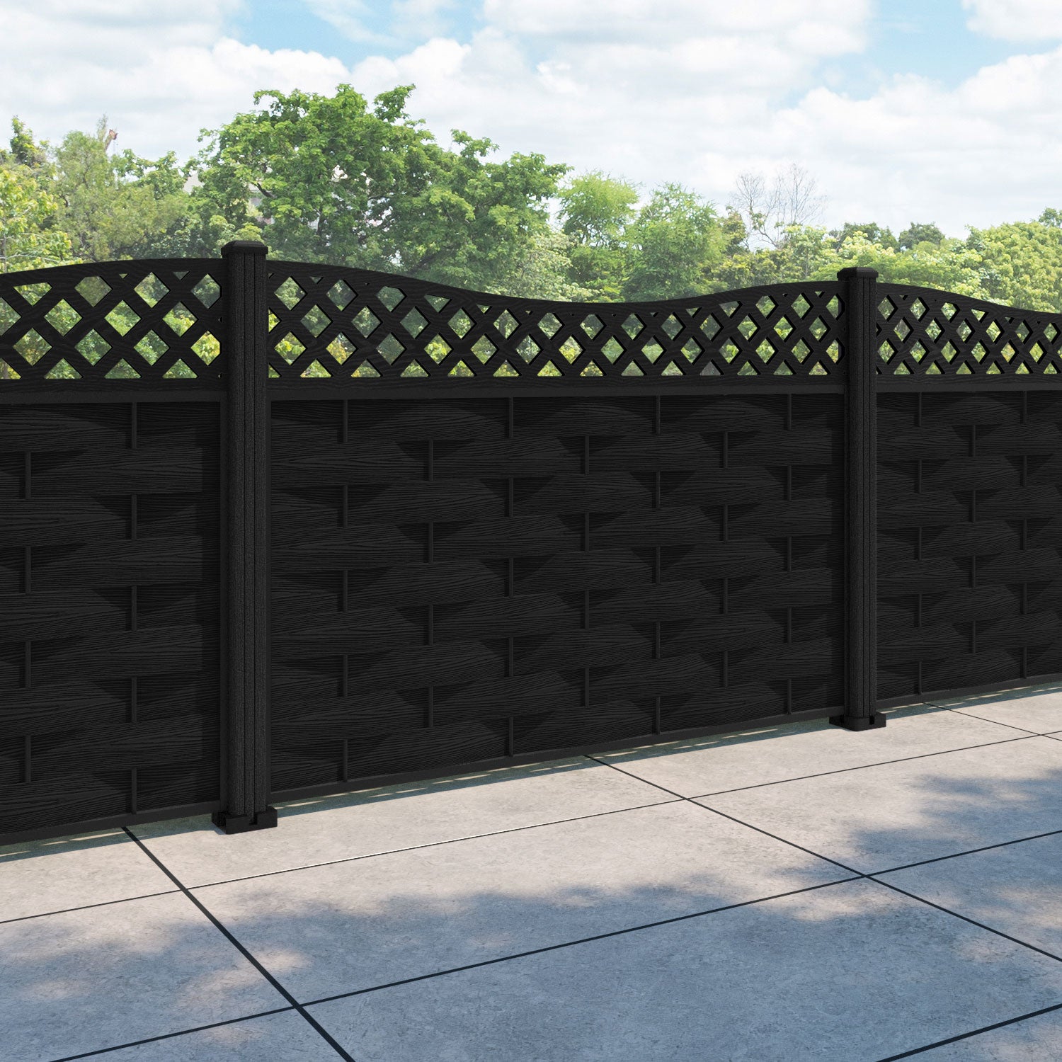 Ripple Low Wave Curved Top Fence Panel - Black - with our composite posts