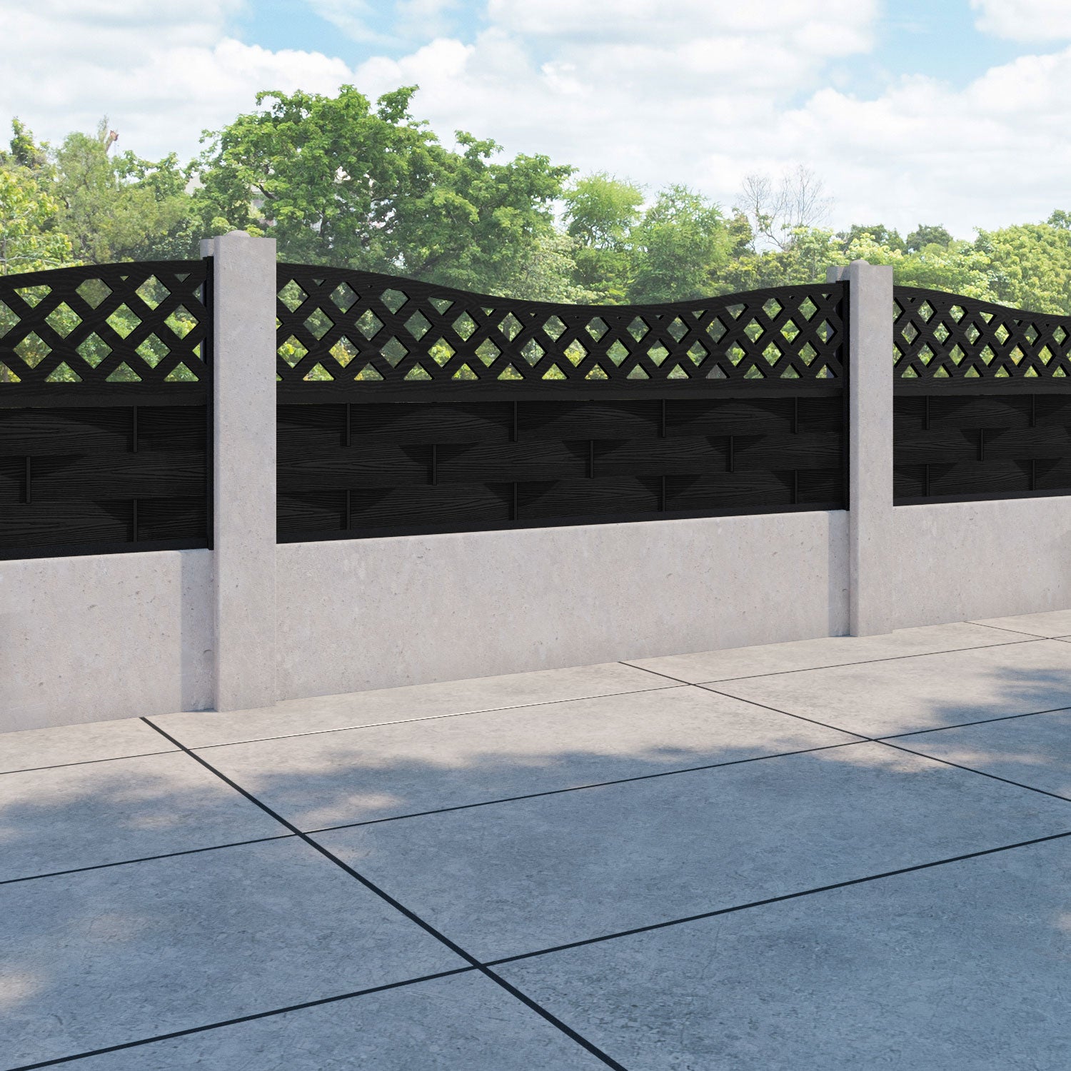 Ripple Low Wave Curved Top Fence Panel - Black - for existing concrete posts