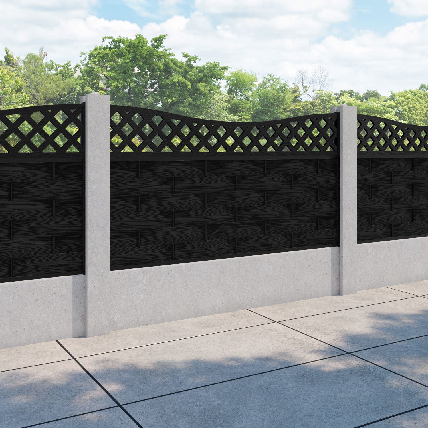 Ripple Low Wave Curved Top Fence Panel - Black - for existing concrete posts