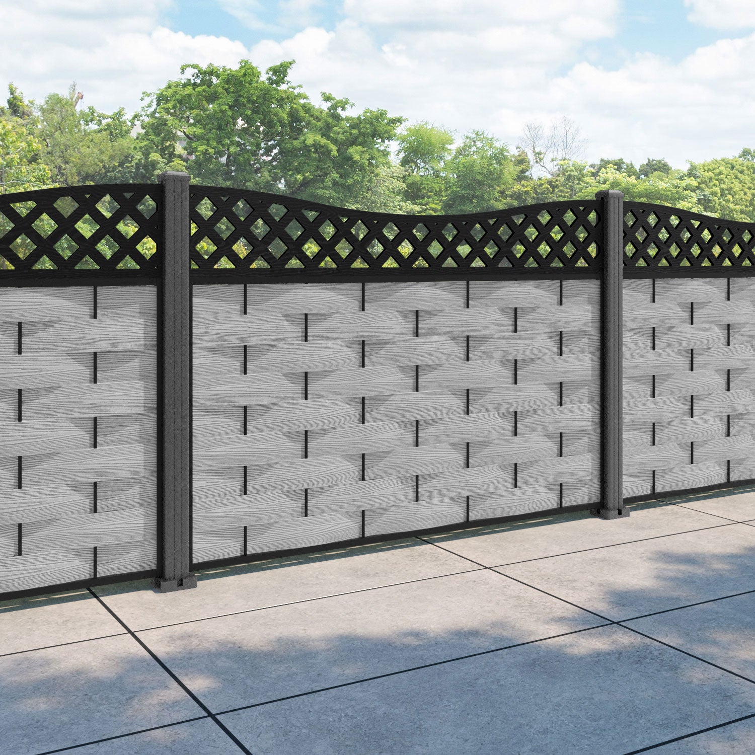 Ripple Low Wave Fence Panel - Light Grey - with our aluminium posts