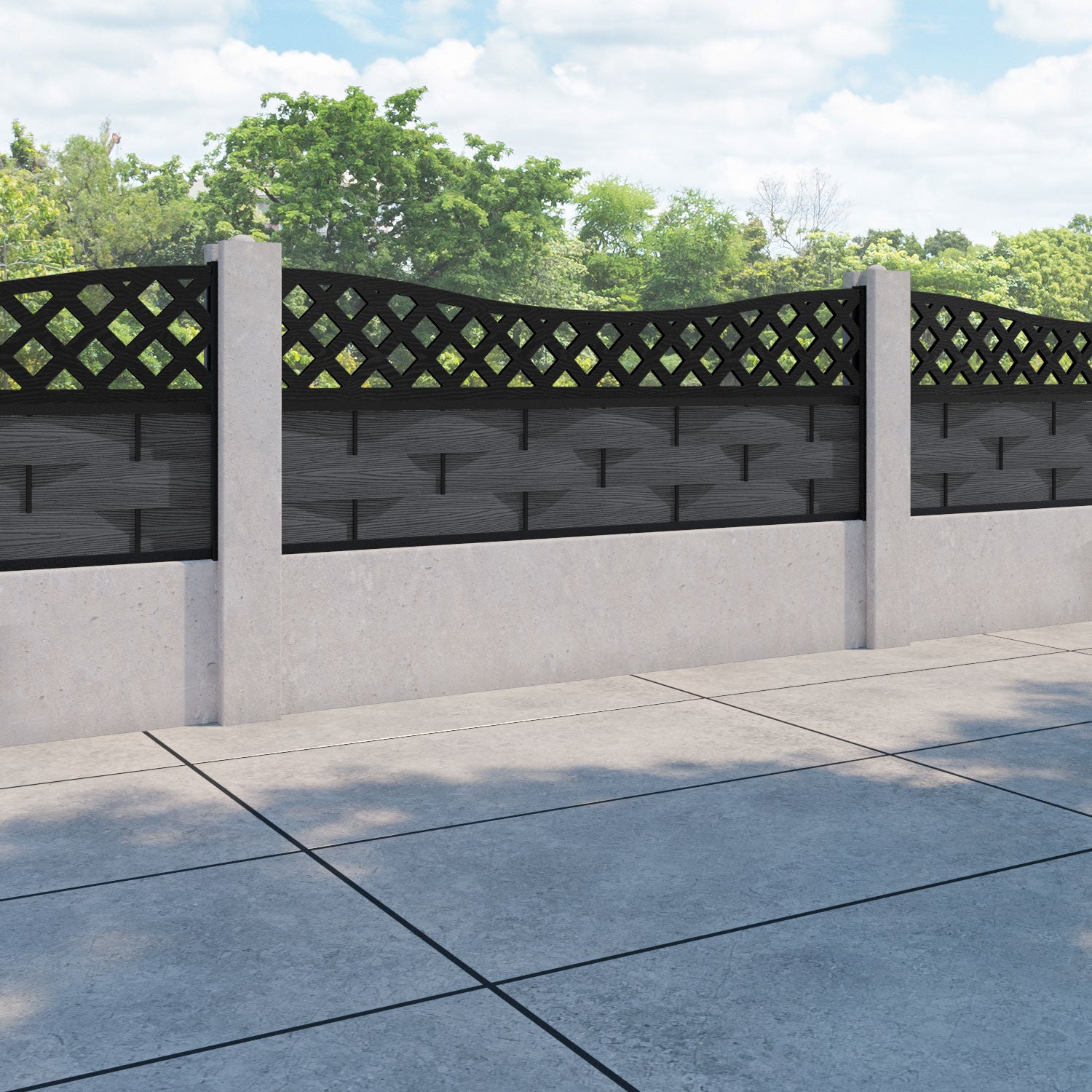 Ripple High Wave Fence Panel - Dark Grey - for existing concrete posts