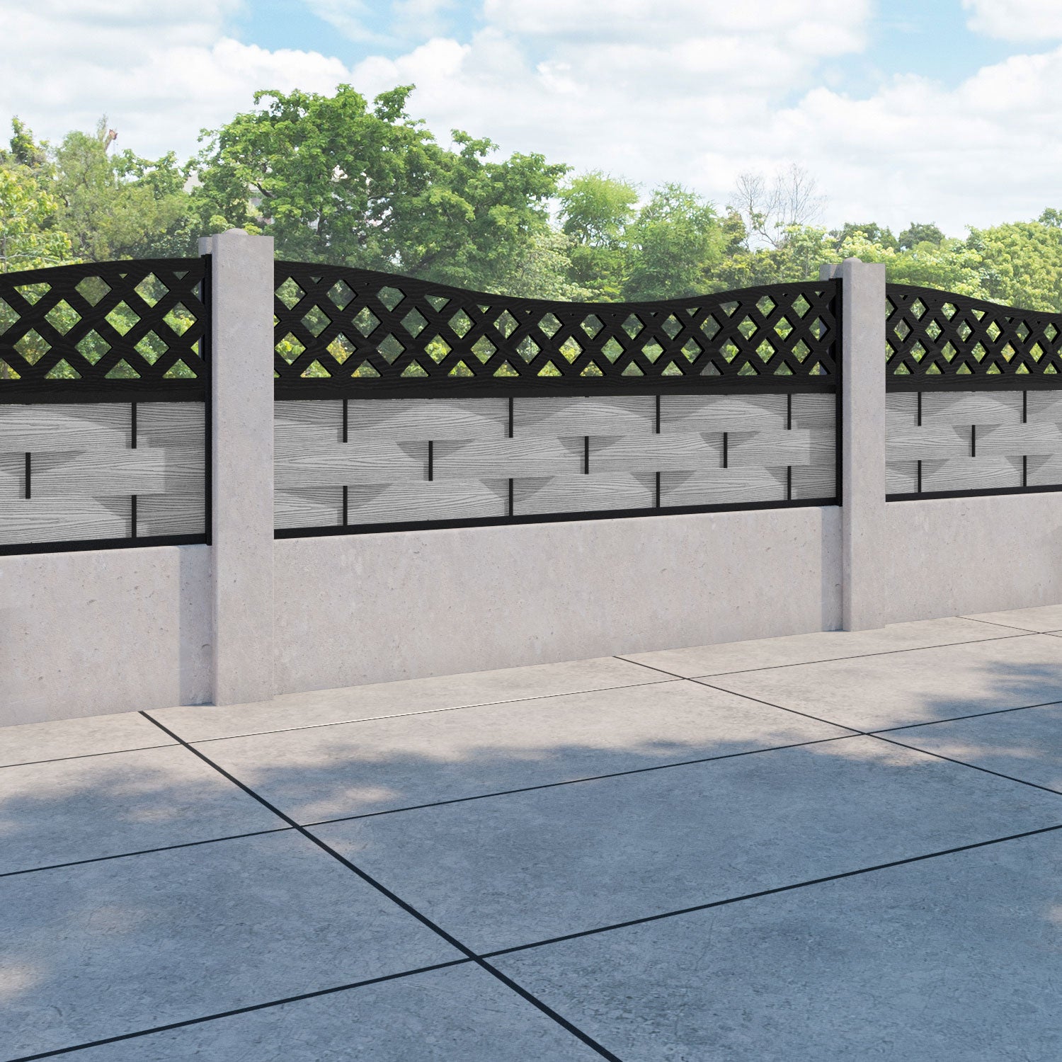 Ripple Low Wave Fence Panel - Light Grey - for existing concrete posts