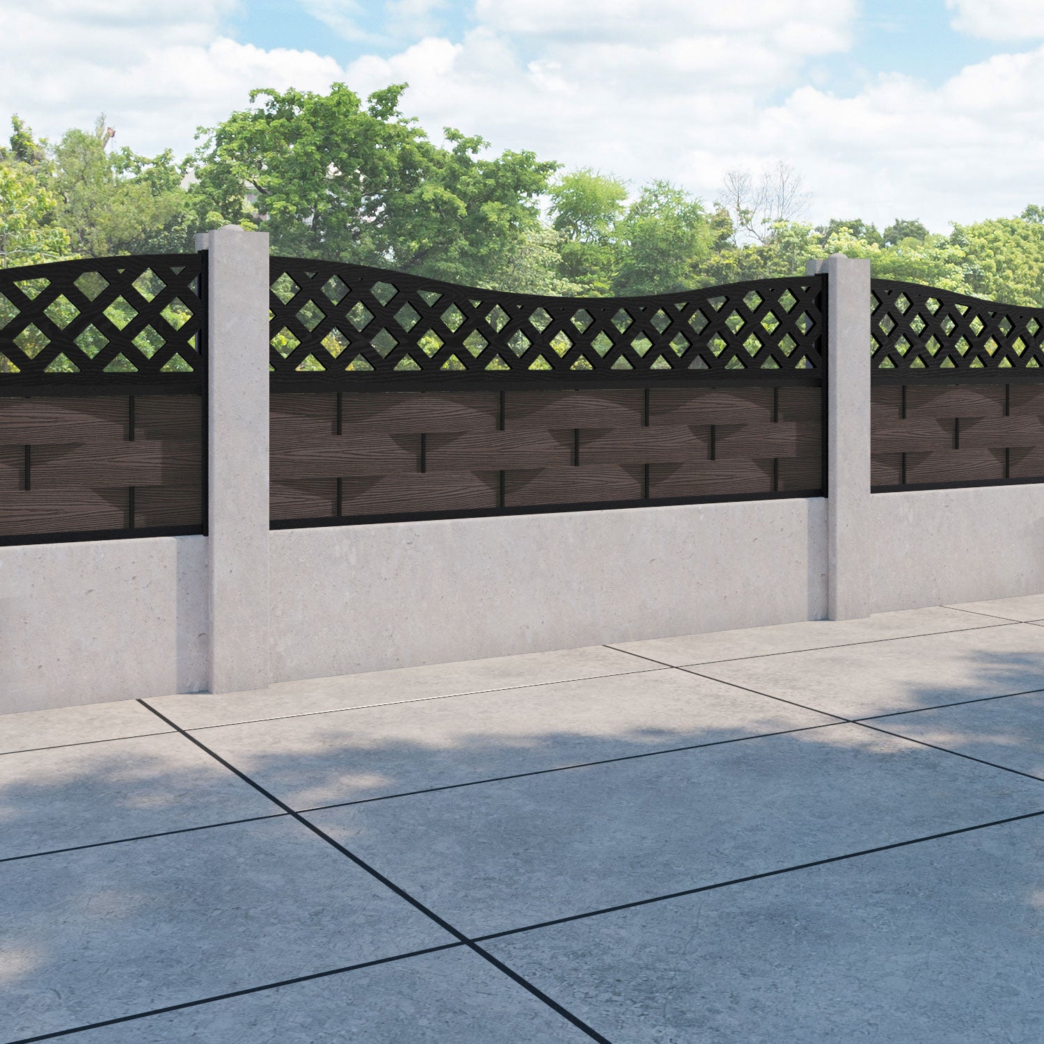 Ripple Low Wave Fence Panel - Mid Brown - for existing concrete posts