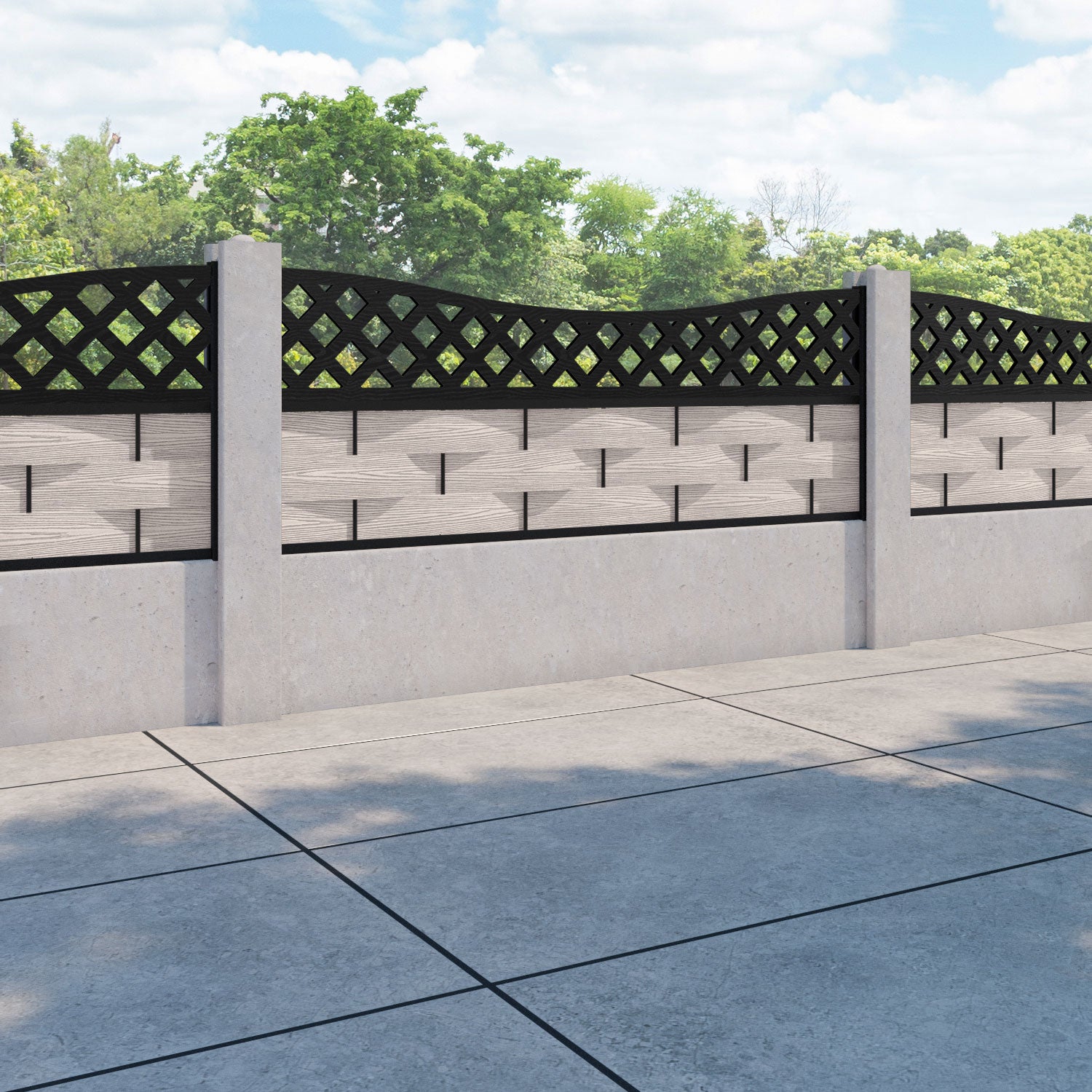 Ripple High Wave Curved Top Fence Panel - Mid Stone - for existing concrete posts