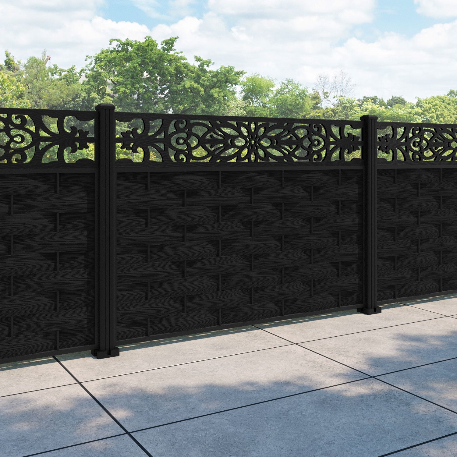 Ripple Windsor Fence Panel - Black - with our aluminium posts