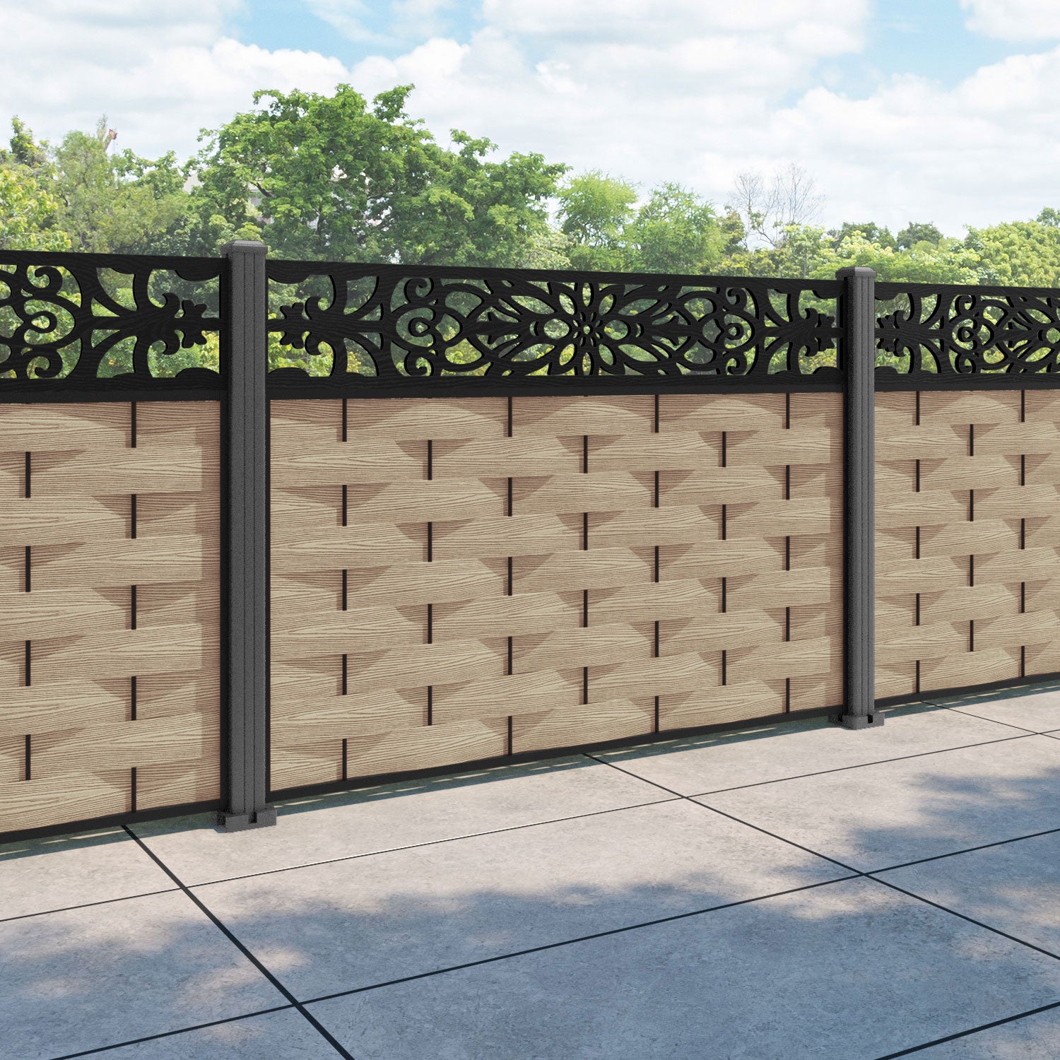 Ripple Windsor Fence Panel - Light Oak - with our aluminium posts