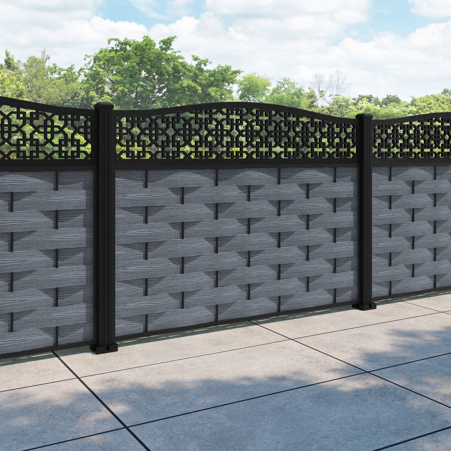 Ripple Zaria Curved Top Fence Panel - Anthracite - with our aluminium posts