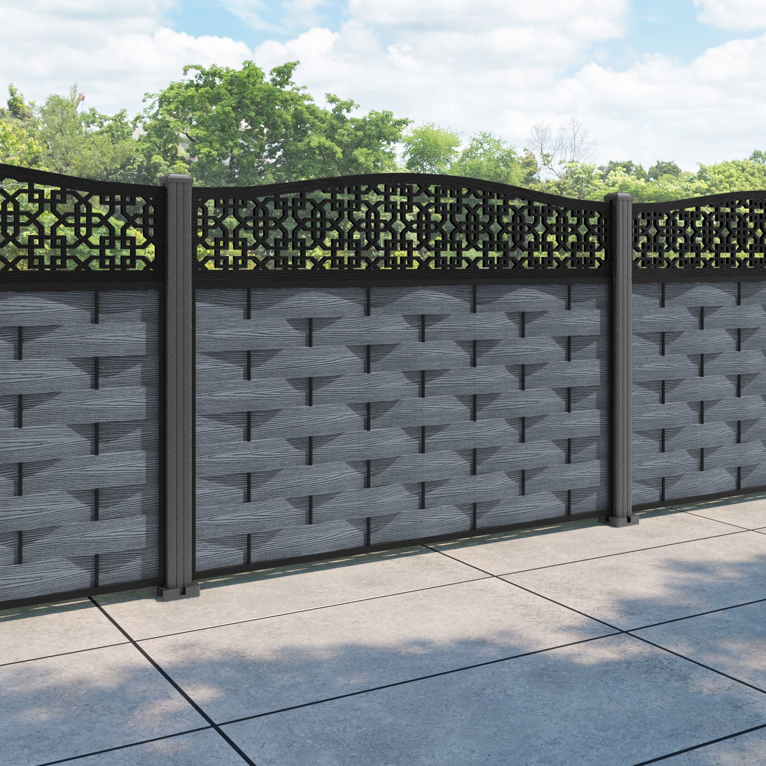 Ripple Zaria Curved Top Fence Panel - Anthracite - with our aluminium posts