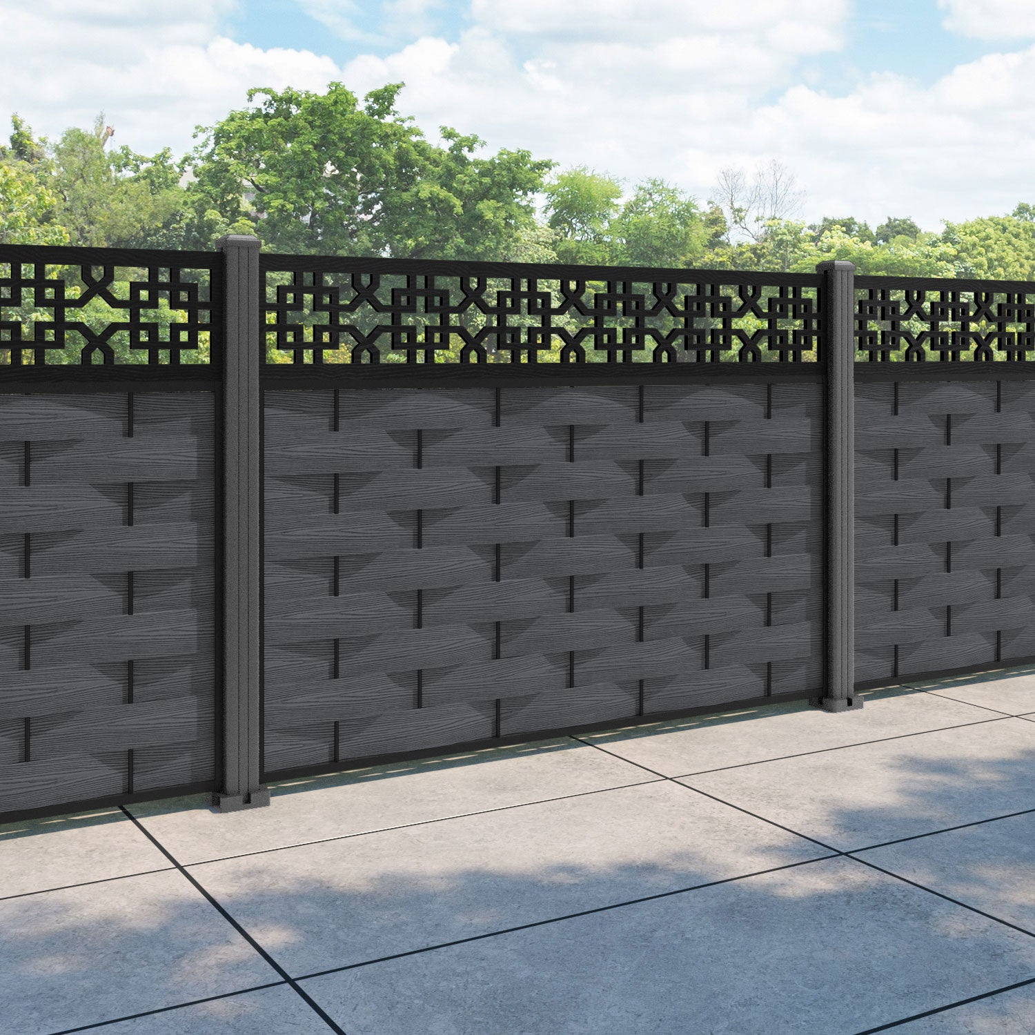 Ripple Zaria Fence Panel - Dark Grey - with our aluminium posts