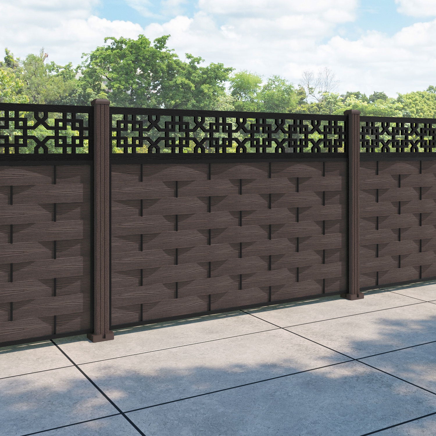 Ripple Zaria Fence Panel - Mid Brown - with our composite posts